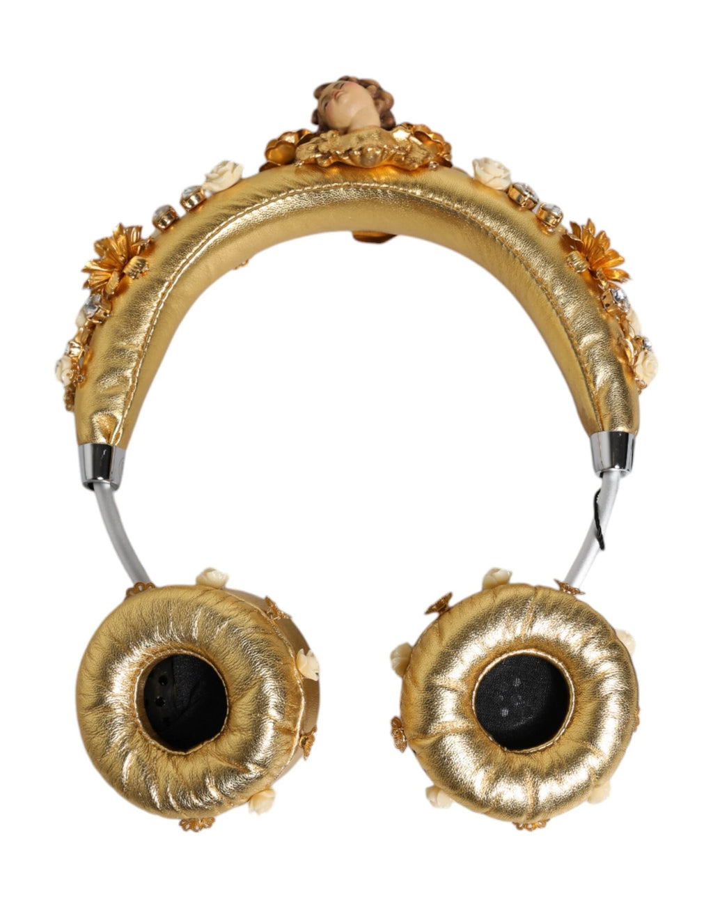 Dolce & Gabbana Gold Leather Floral Crystal Angel Headset Headphones by Dolce & Gabbana