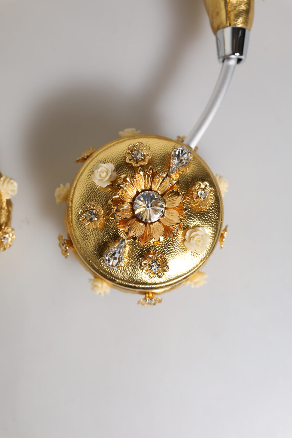 Dolce & Gabbana Gold Leather Floral Crystal Angel Headset Headphones by Dolce & Gabbana