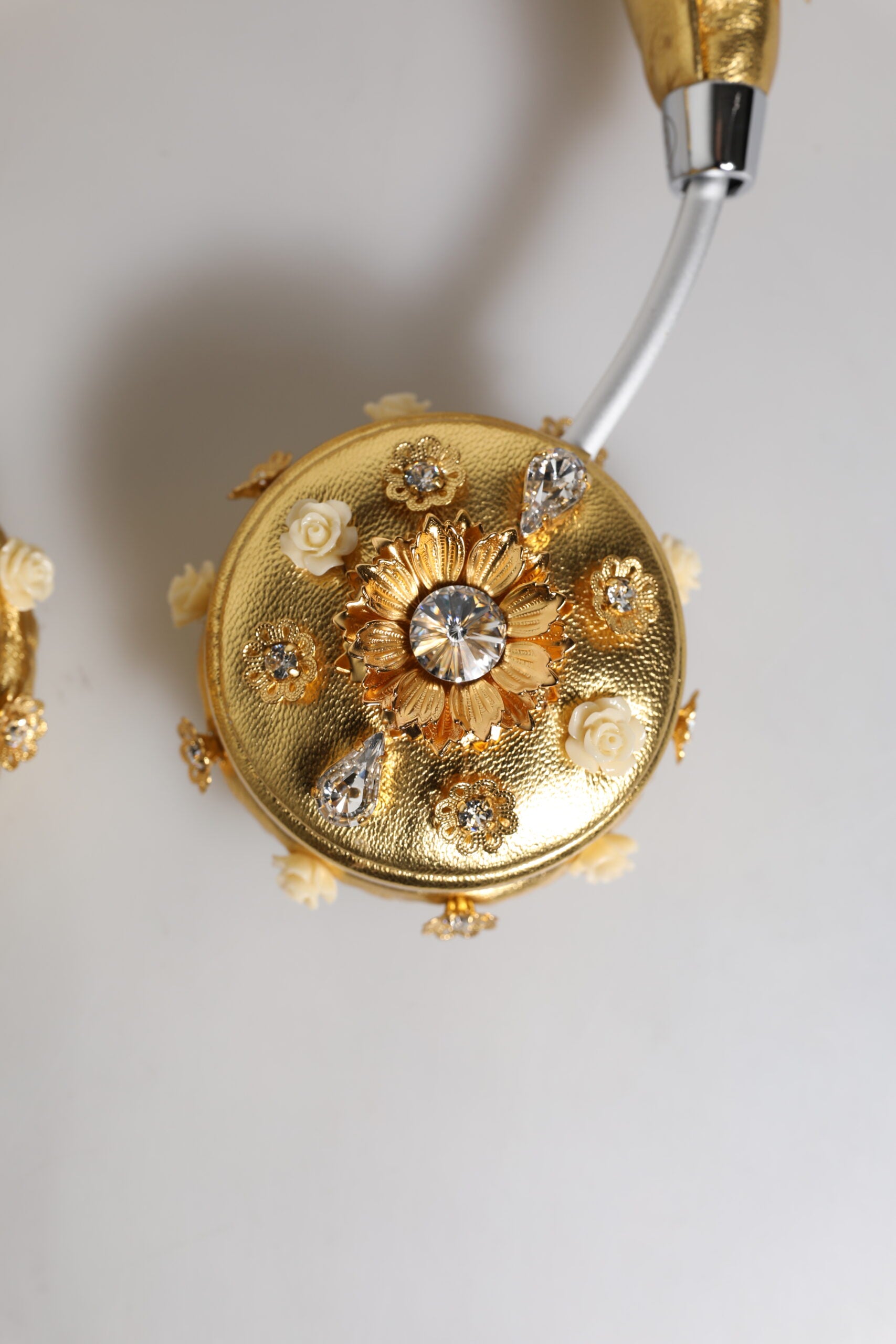 Dolce & Gabbana Gold Leather Floral Crystal Angel Headset Headphones by Dolce & Gabbana