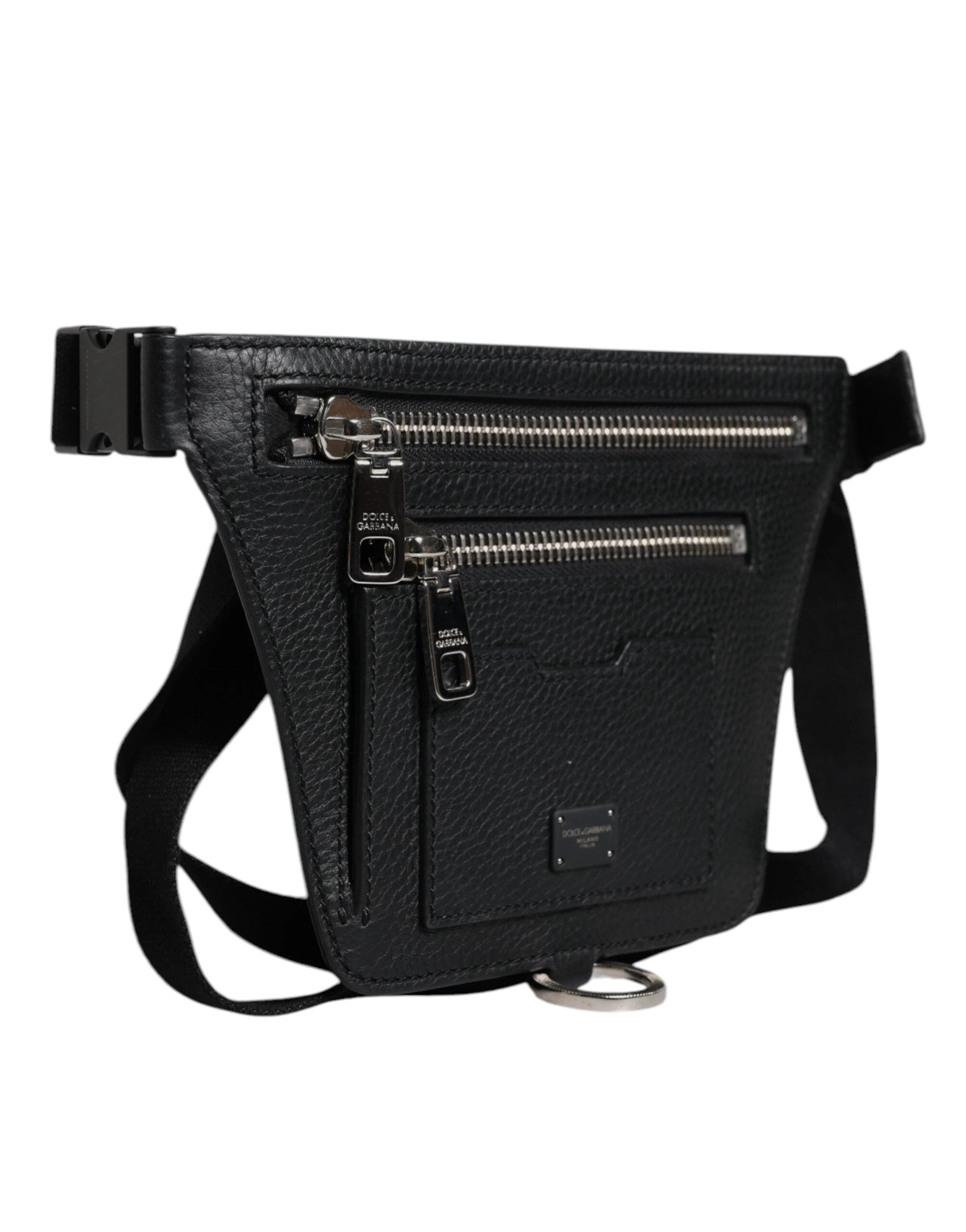 Dolce & Gabbana Black Calfskin Logo Plaque Belt Waist Men Fanny Pack Bag by Dolce & Gabbana