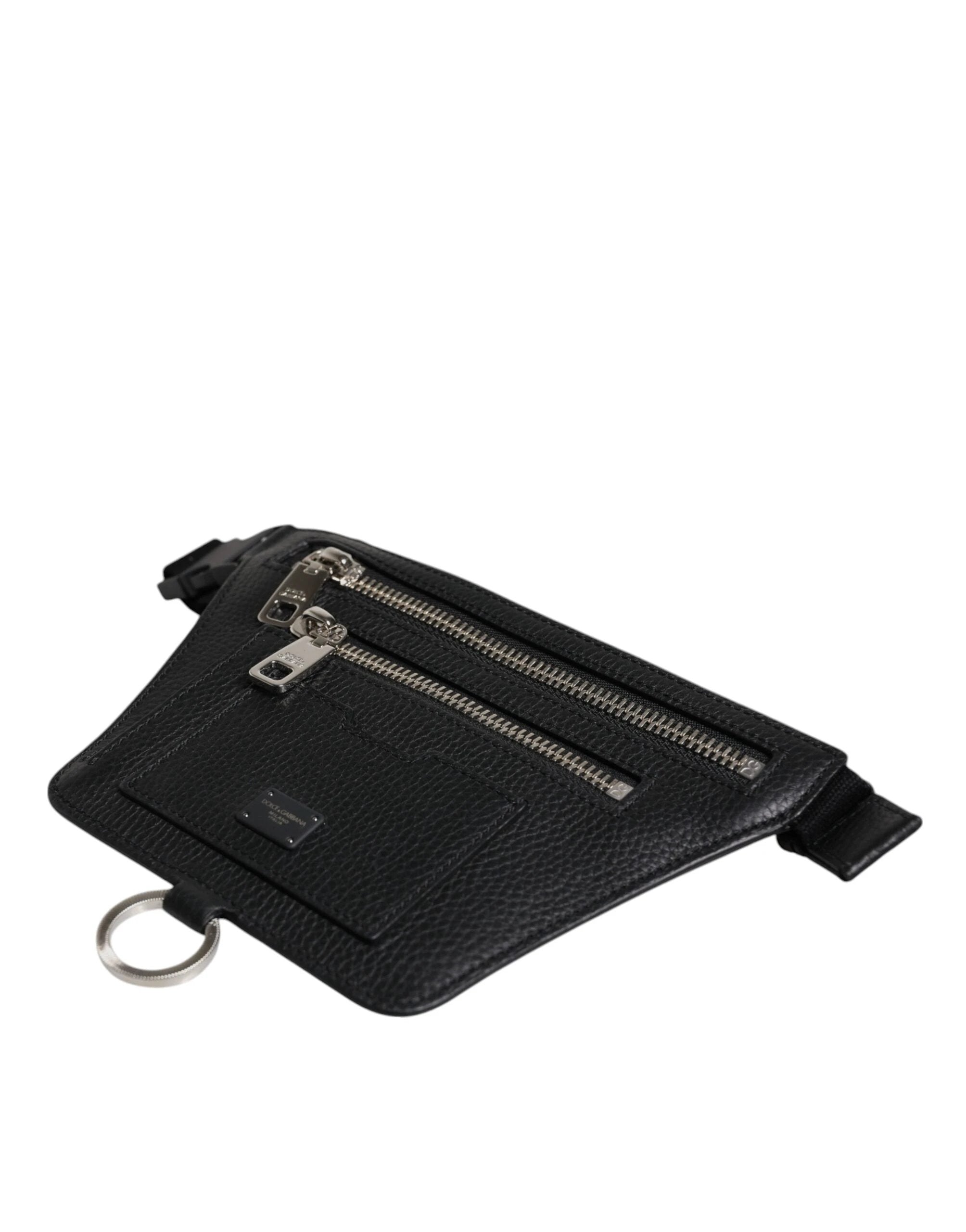 Dolce & Gabbana Black Calfskin Logo Plaque Belt Waist Men Fanny Pack Bag by Dolce & Gabbana