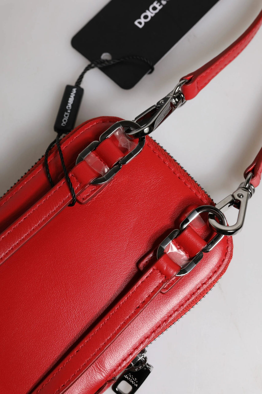 Dolce & Gabbana Red Leather Purse Phone Sling Crossbody Neck Strap Bag by Dolce & Gabbana