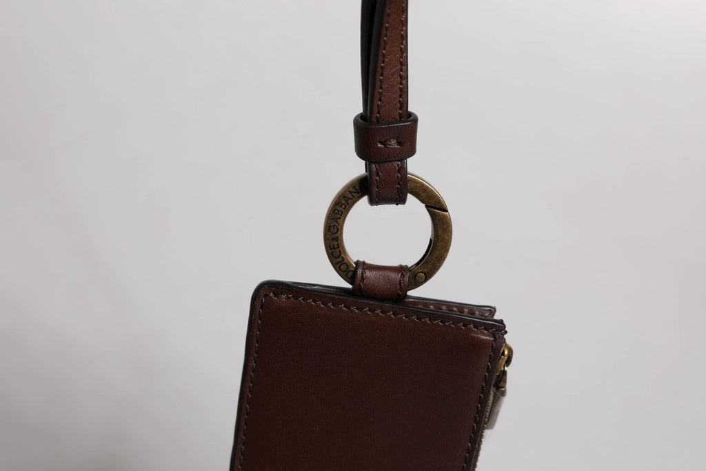 Dolce & Gabbana Brown Calf Leather Lanyard Logo Card Holder Wallet by Dolce & Gabbana