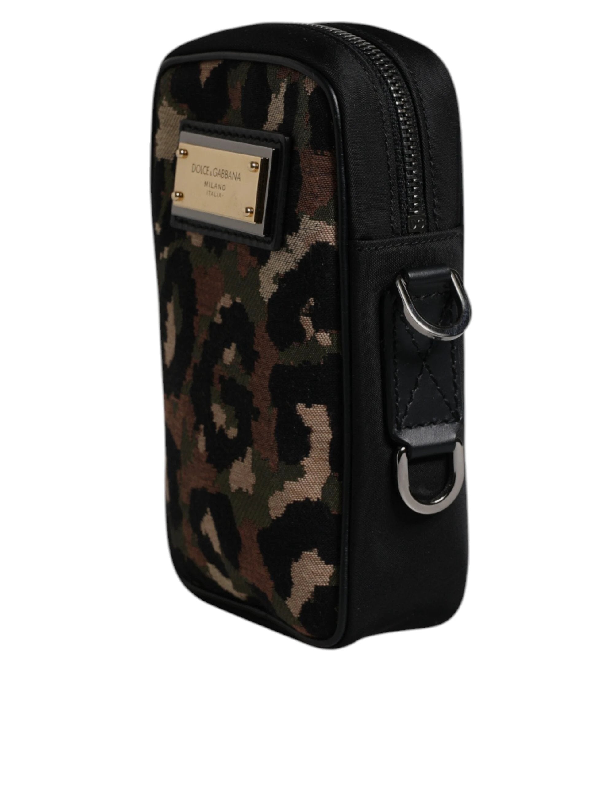 Dolce & Gabbana Multicolor Leopard Jacquard Logo Plaque Neck Strap Bag by Dolce & Gabbana