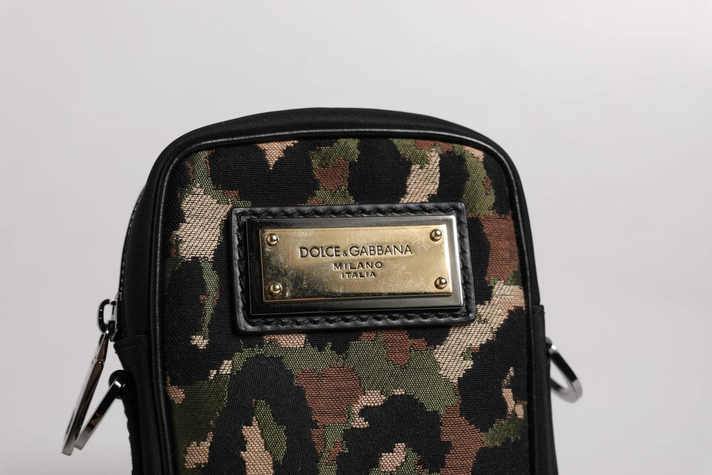 Dolce & Gabbana Multicolor Leopard Jacquard Logo Plaque Neck Strap Bag by Dolce & Gabbana