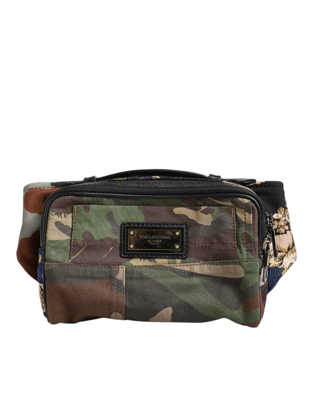 Dolce & Gabbana Multicolor Camouflage Patchwork Logo Waist Fanny Pack Bag by Dolce & Gabbana