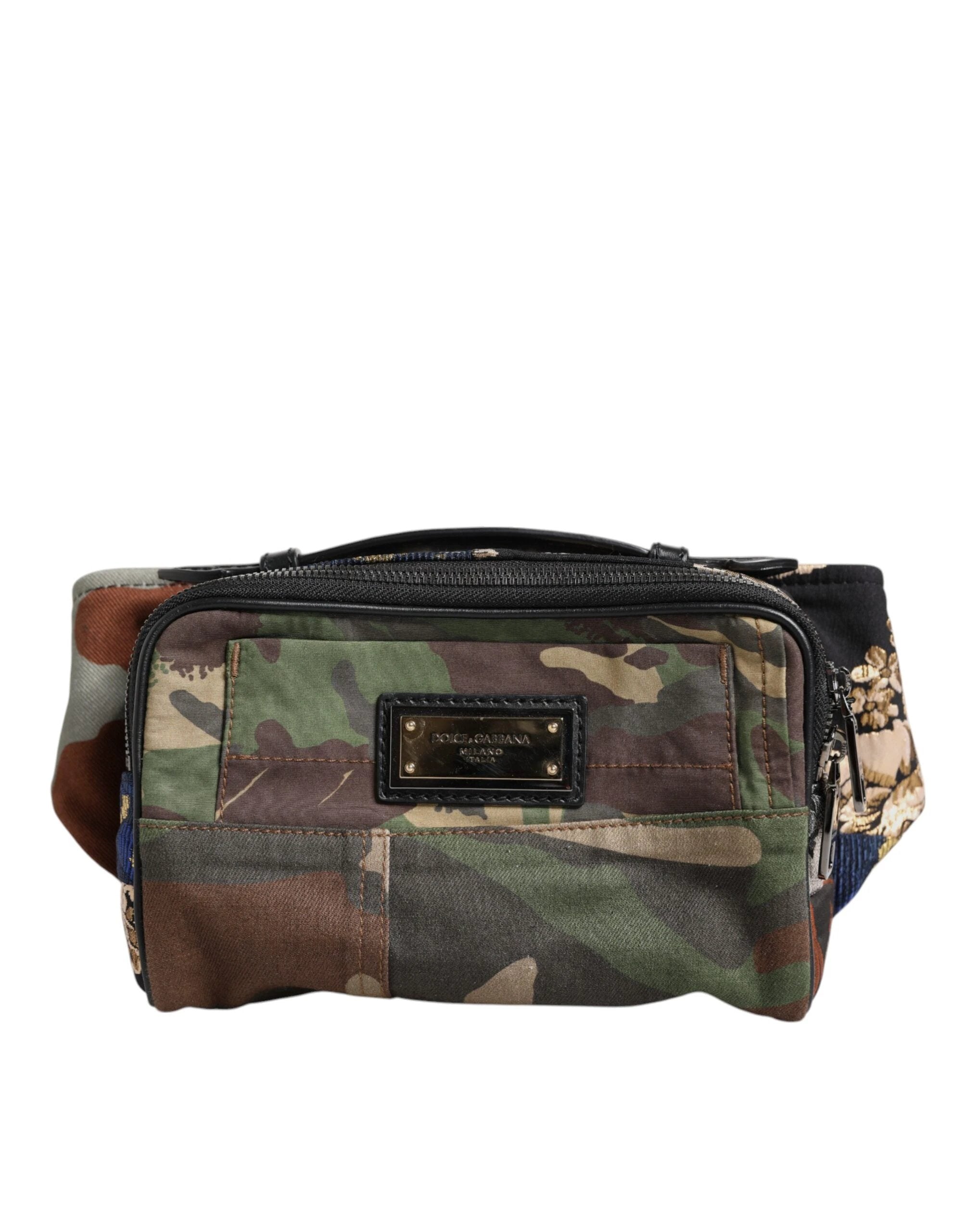 Dolce & Gabbana Multicolor Camouflage Patchwork Logo Waist Fanny Pack Bag by Dolce & Gabbana