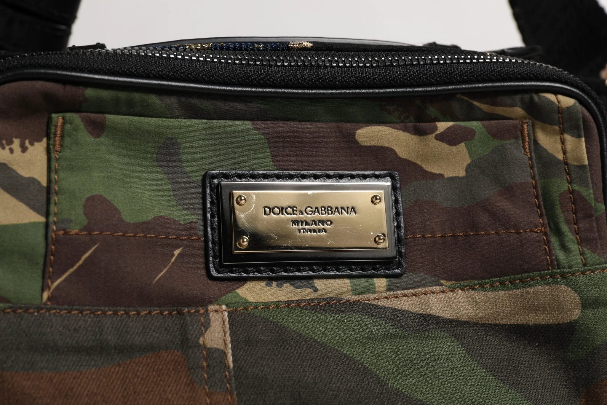Dolce & Gabbana Multicolor Camouflage Patchwork Logo Waist Fanny Pack Bag by Dolce & Gabbana