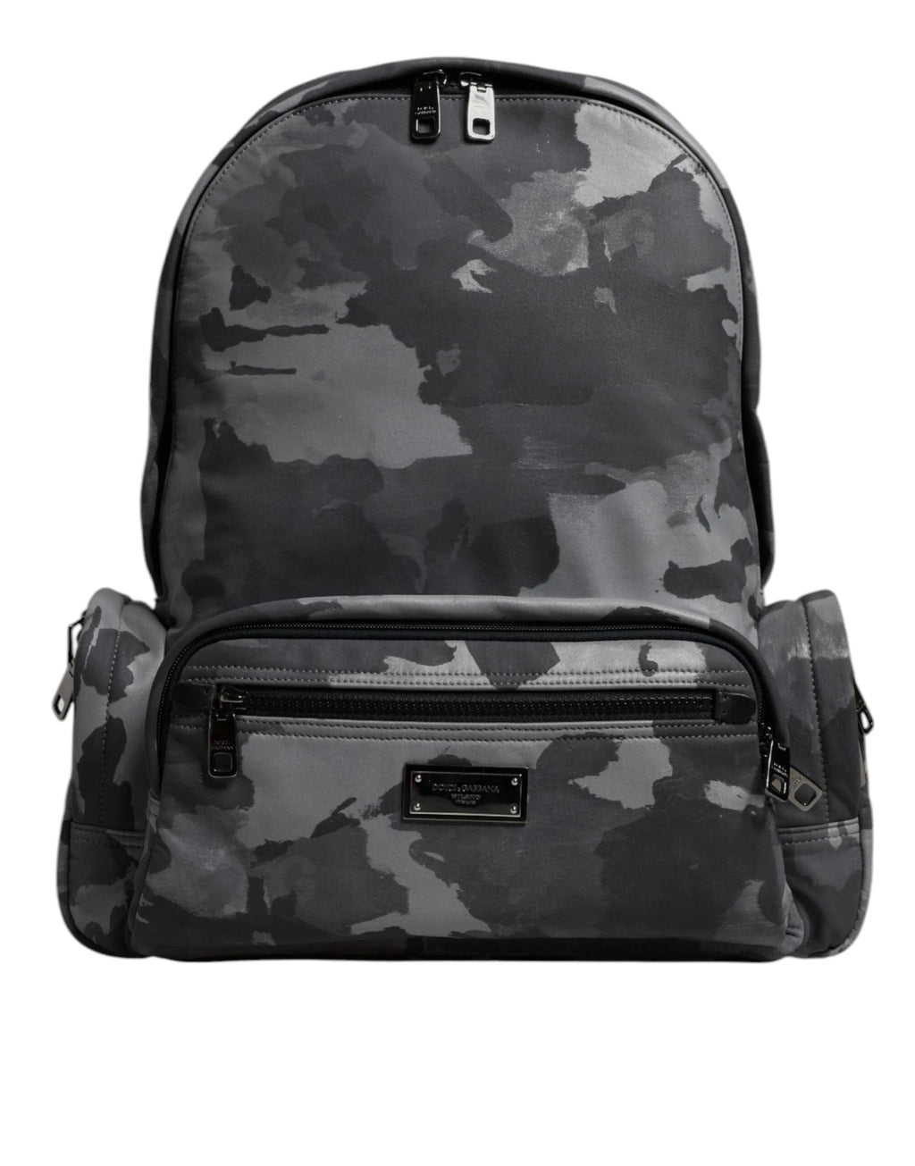 Dolce & Gabbana Gray Cotton Camouflage Logo Plaque Backpack Bag by Dolce & Gabbana