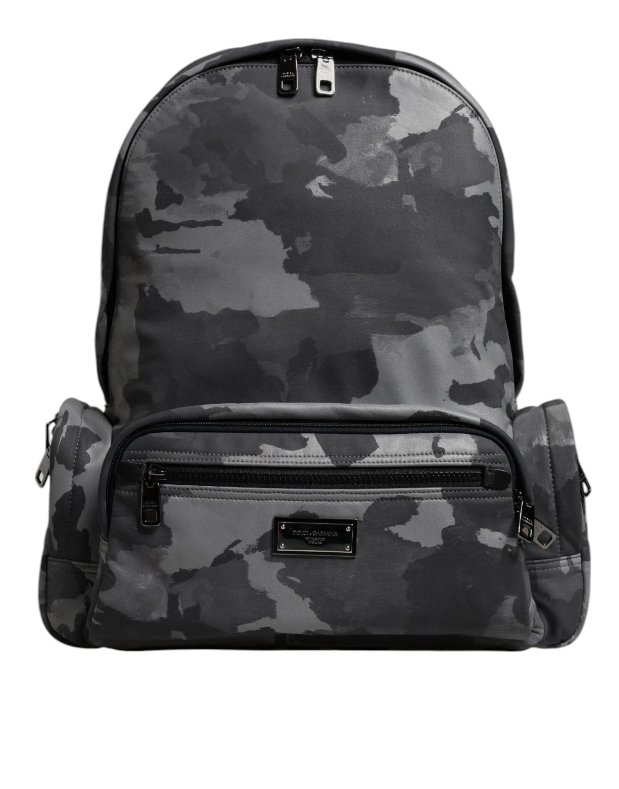 Dolce & Gabbana Gray Cotton Camouflage Logo Plaque Backpack Bag by Dolce & Gabbana