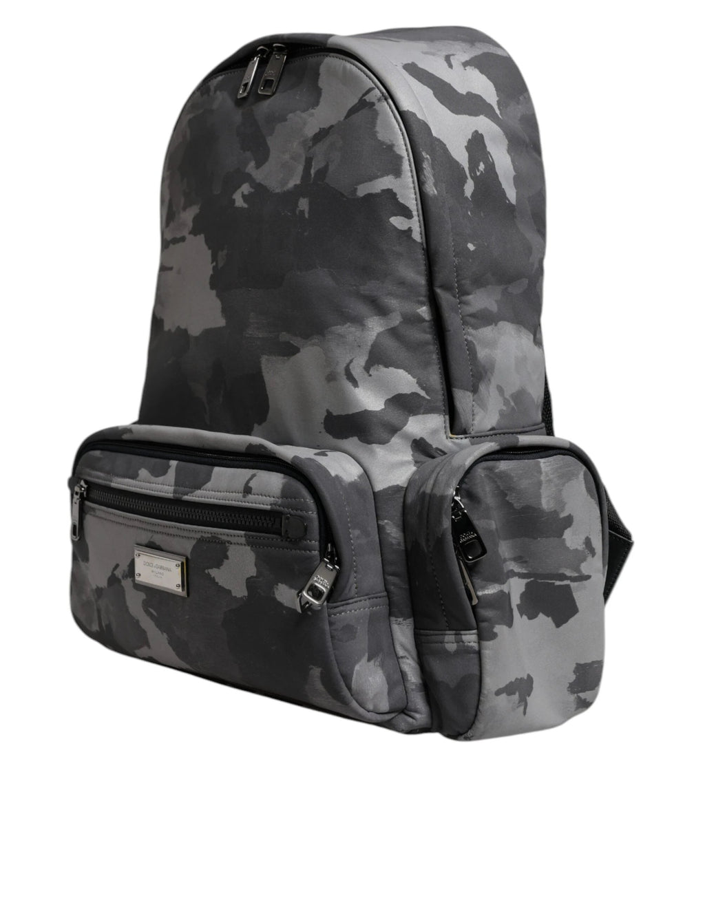 Dolce & Gabbana Gray Cotton Camouflage Logo Plaque Backpack Bag by Dolce & Gabbana