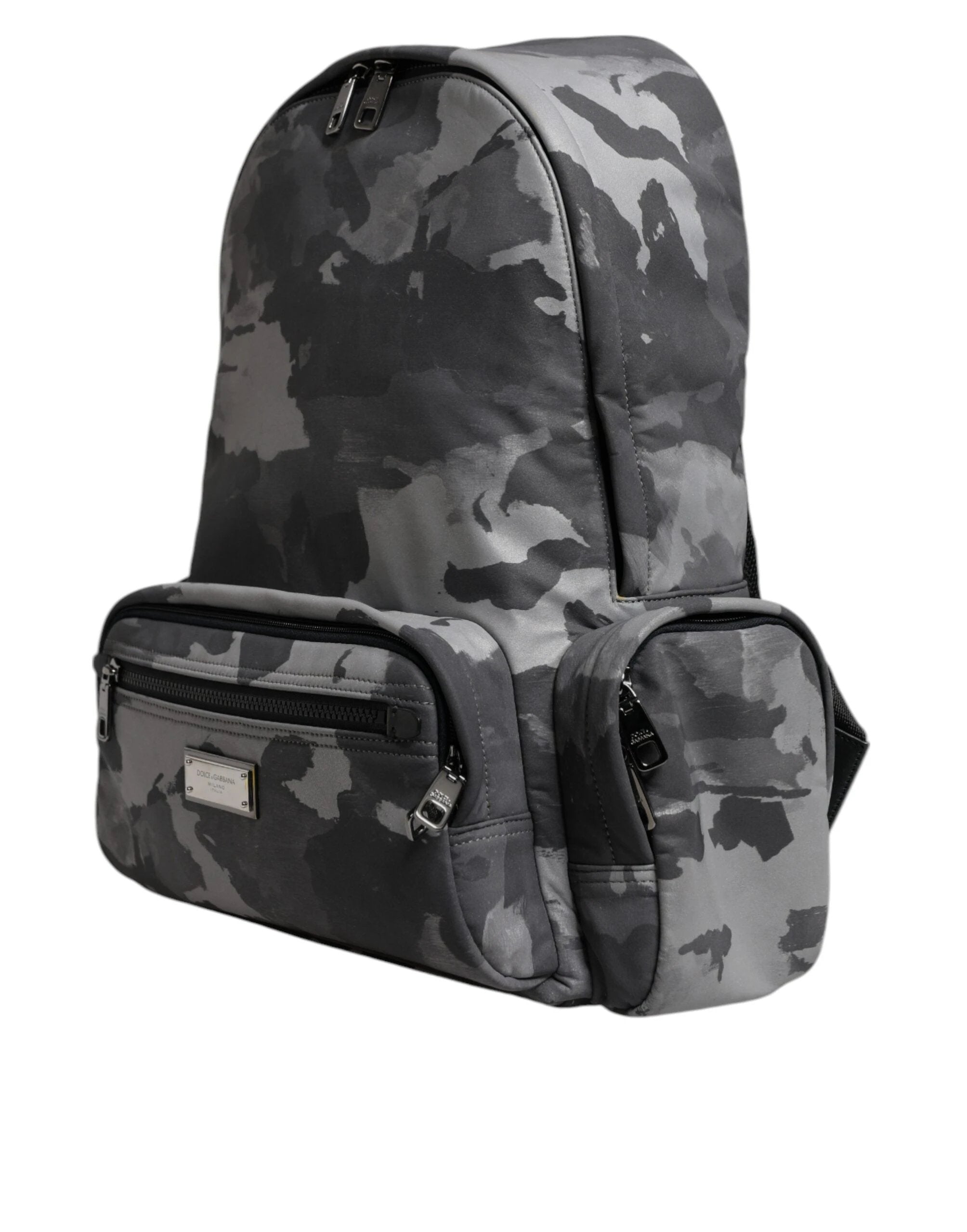 Dolce & Gabbana Gray Cotton Camouflage Logo Plaque Backpack Bag by Dolce & Gabbana