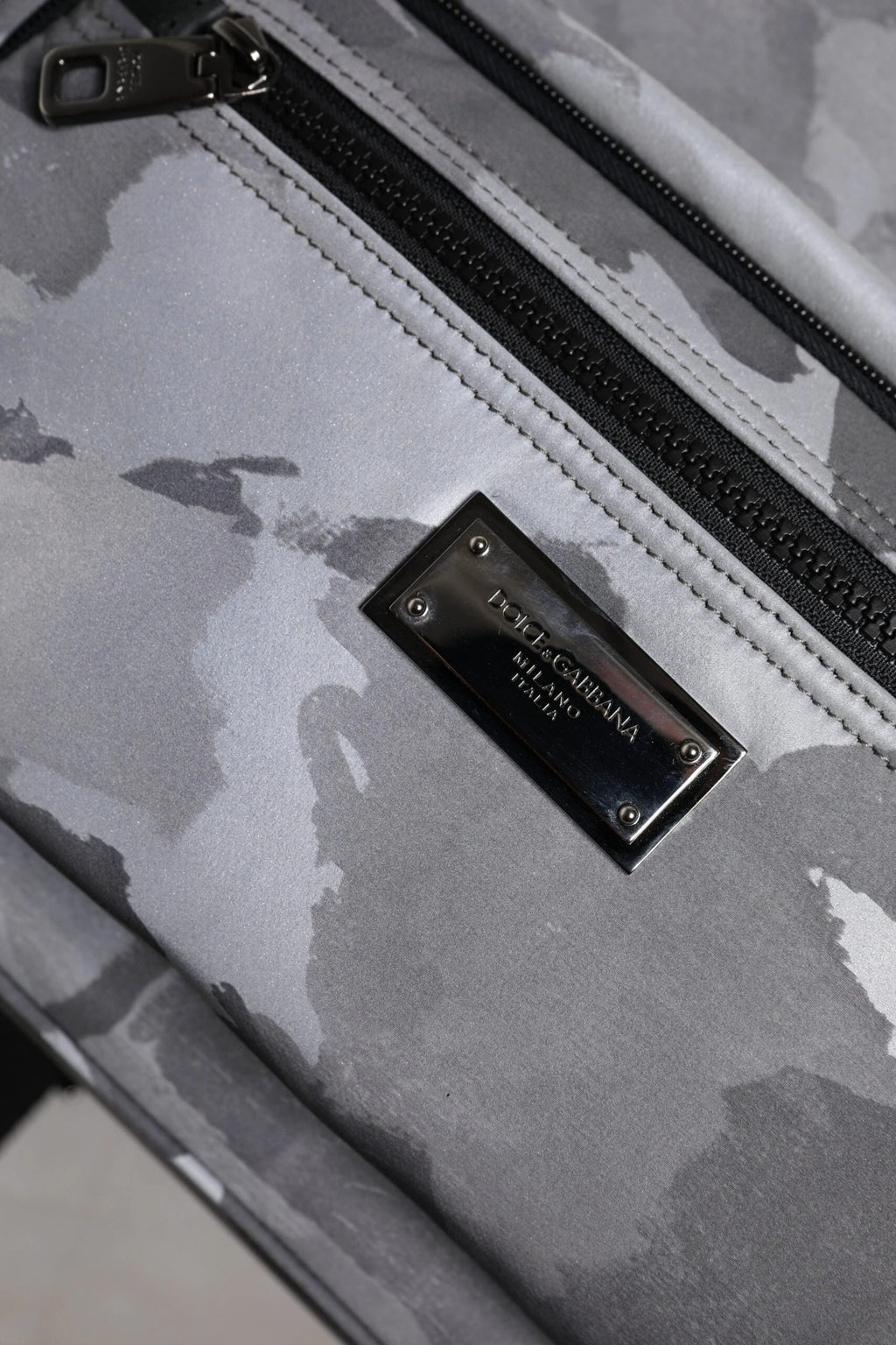 Dolce & Gabbana Gray Cotton Camouflage Logo Plaque Backpack Bag by Dolce & Gabbana