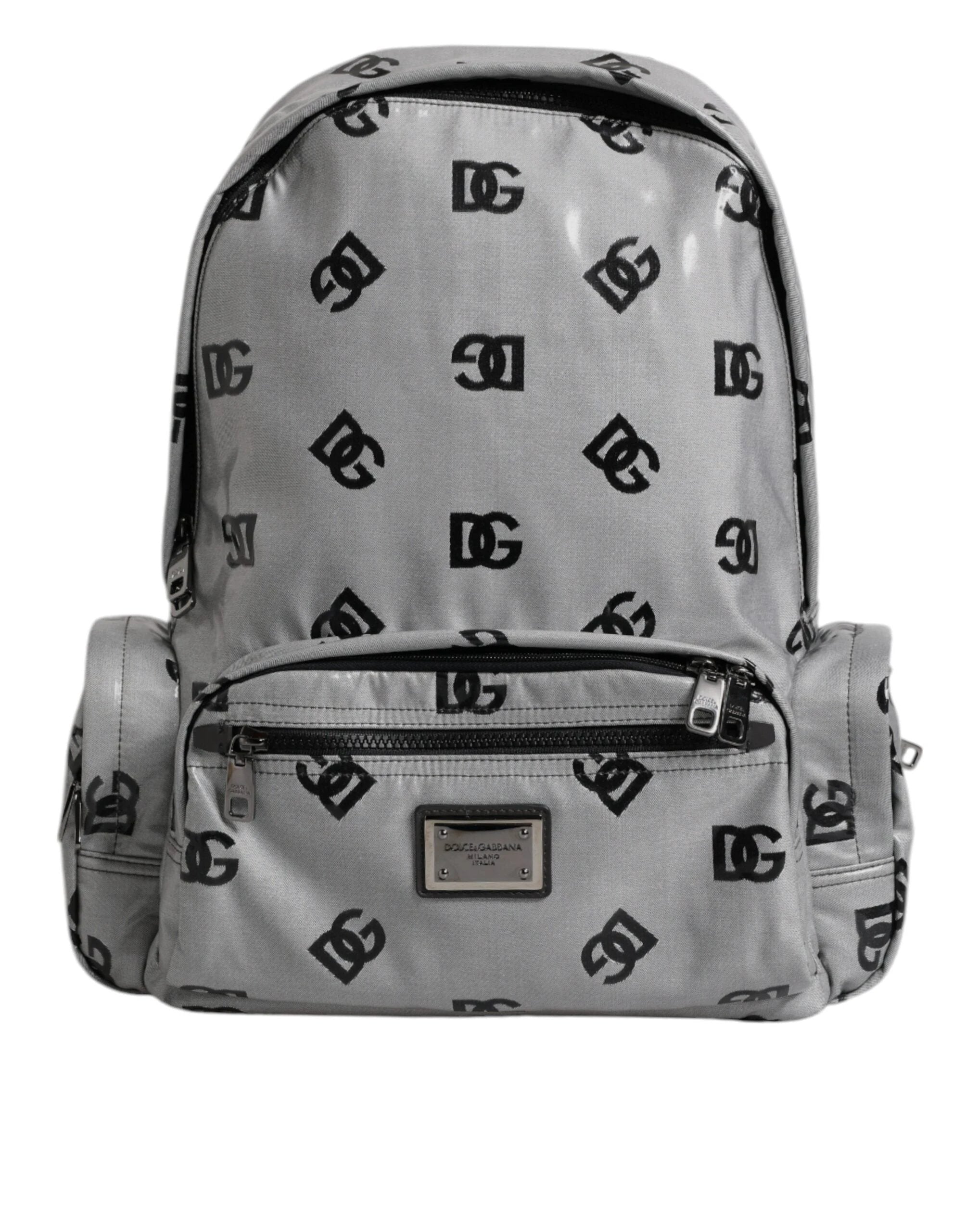 Dolce & Gabbana Polyester Gray Black DG Logo Plaque Backpack Bag by Dolce & Gabbana