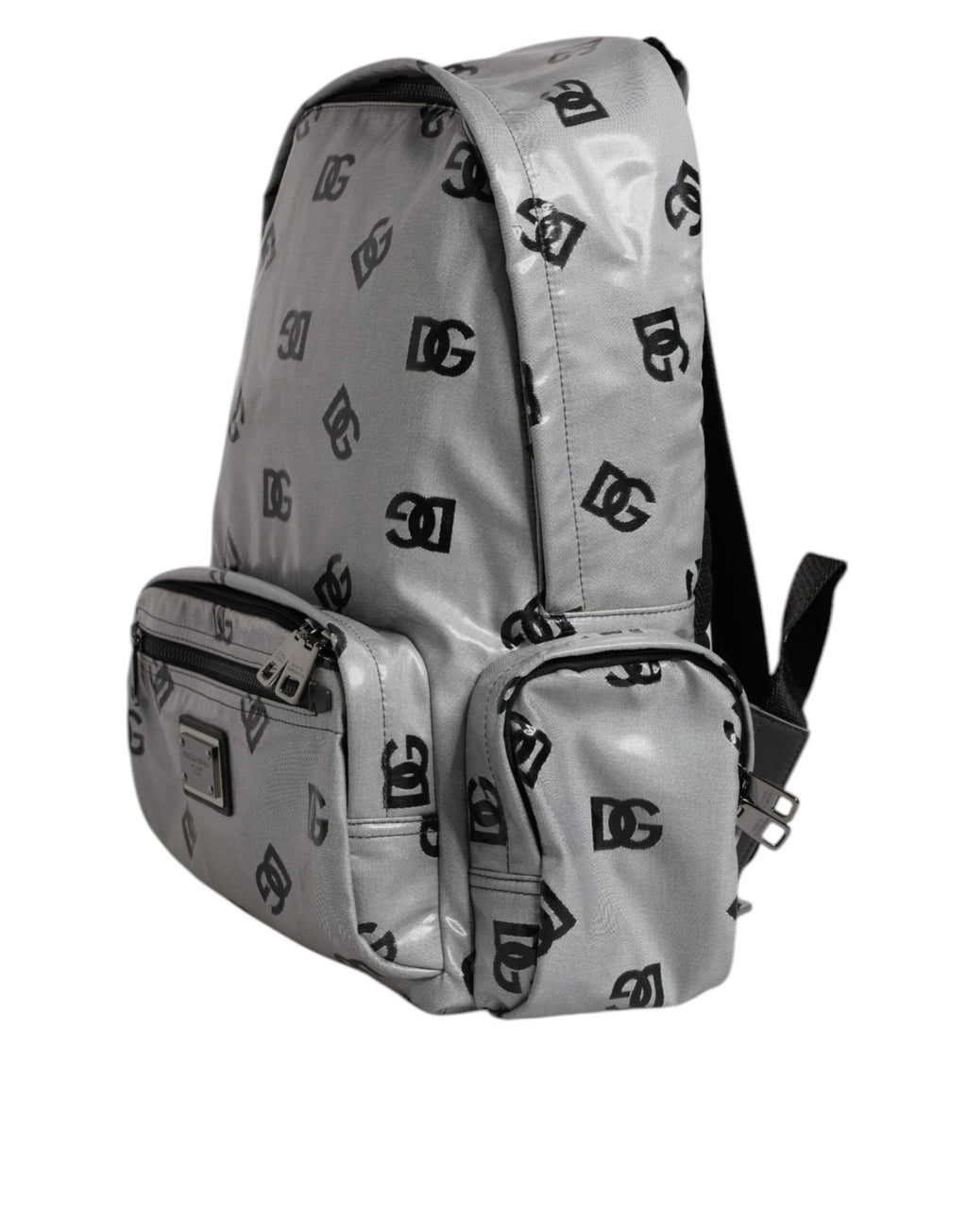 Dolce & Gabbana Polyester Gray Black DG Logo Plaque Backpack Bag by Dolce & Gabbana