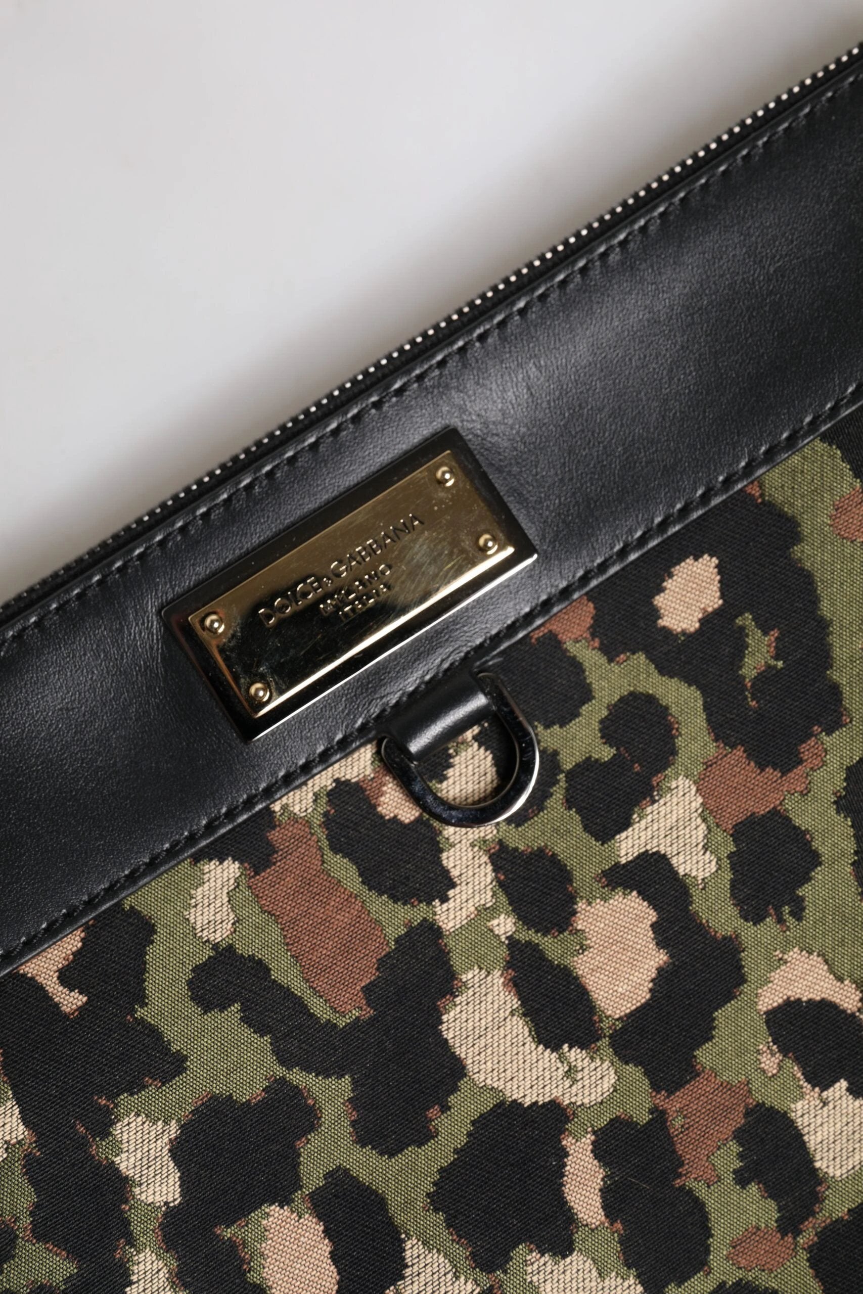 Dolce & Gabbana Multicolor Leopard Jacquard Print Logo Plaque Pouch Bag by Dolce & Gabbana