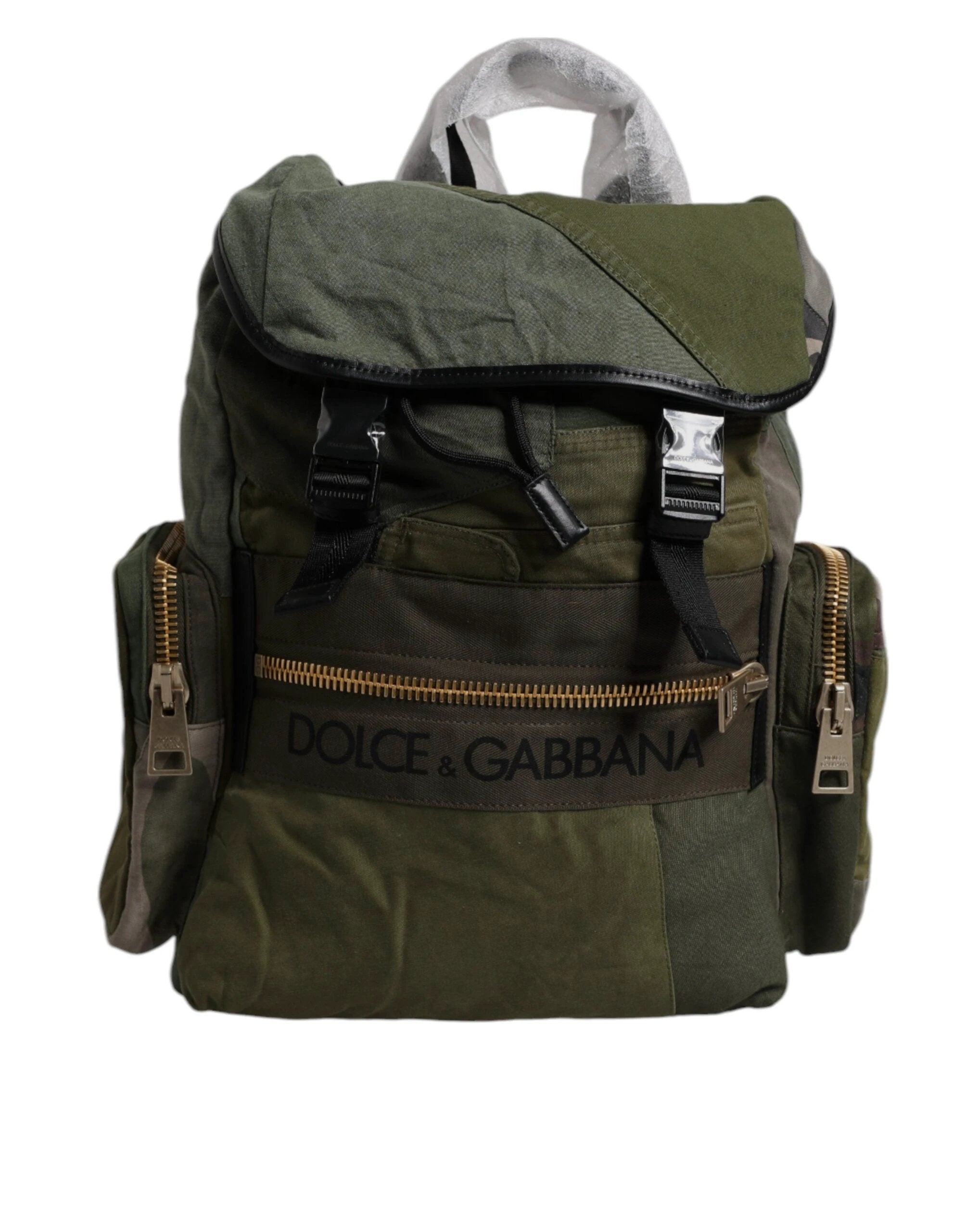 Dolce & Gabbana Military Green Patchwork Travel Backpack Bag by Dolce & Gabbana