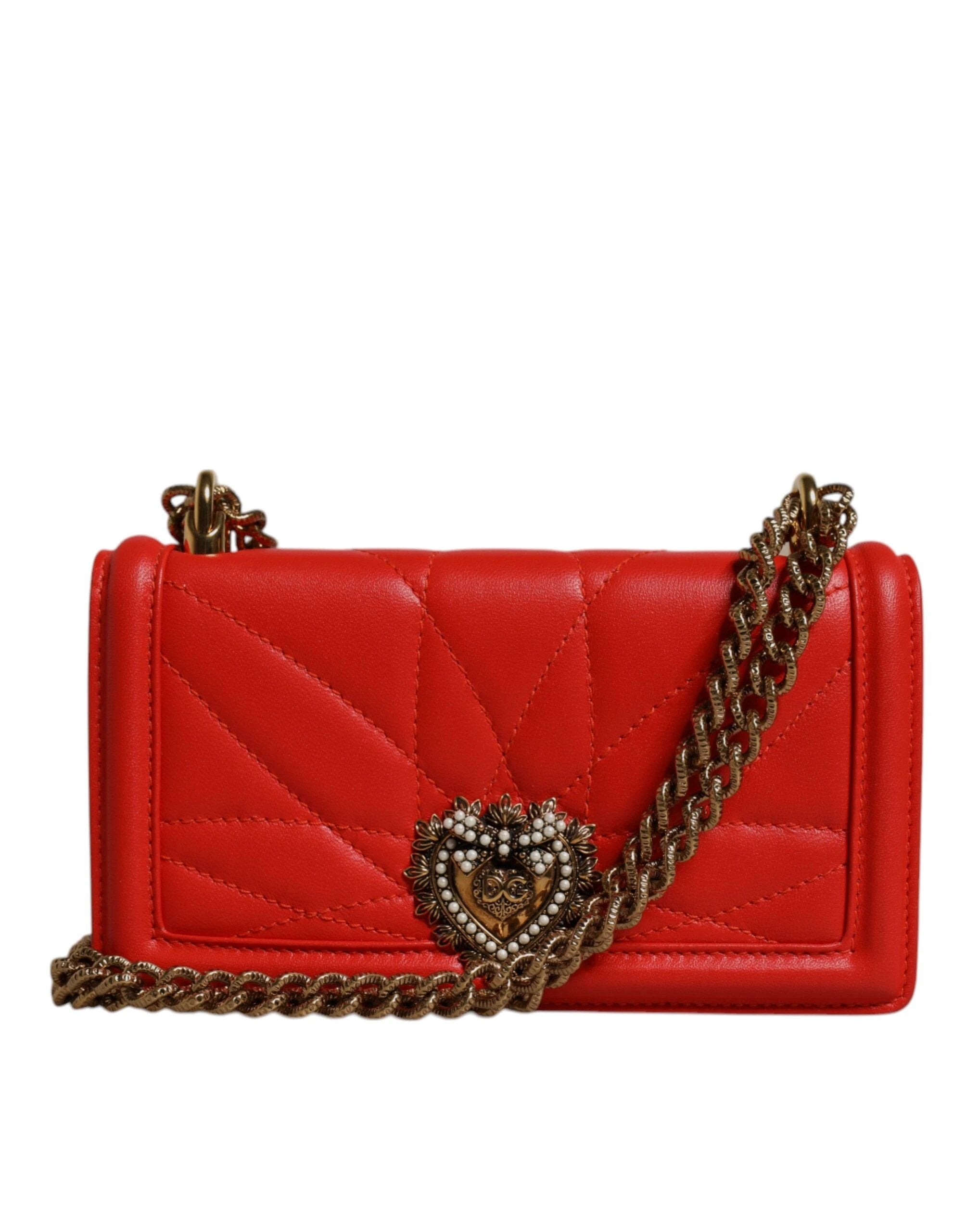 Dolce & Gabbana Red Quilted Devotion Crossbody Chain Phone Cover Bag by Dolce & Gabbana