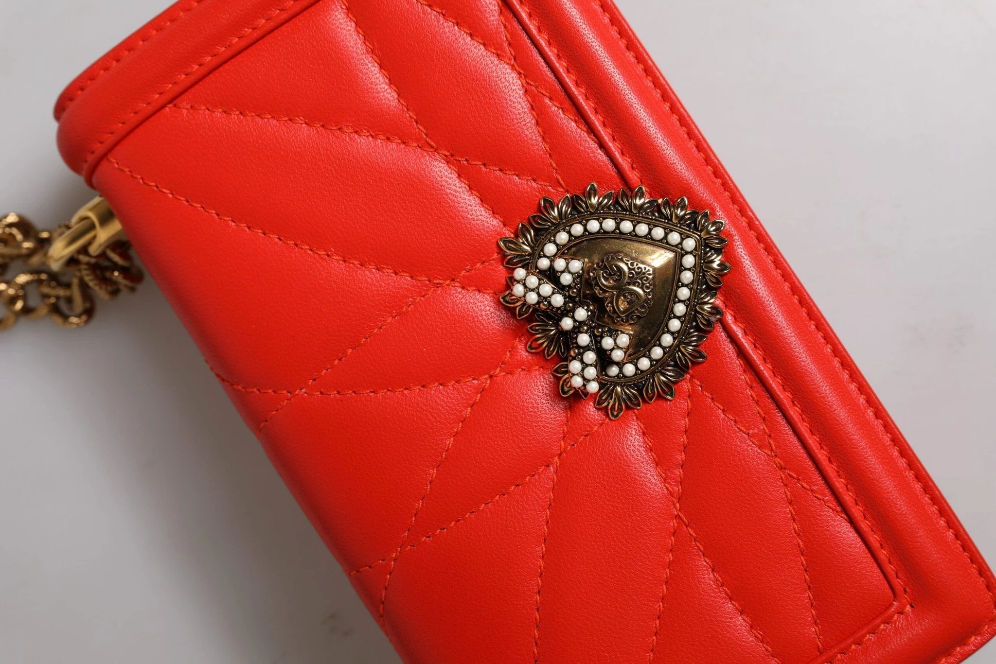 Dolce & Gabbana Red Quilted Devotion Crossbody Chain Phone Cover Bag by Dolce & Gabbana