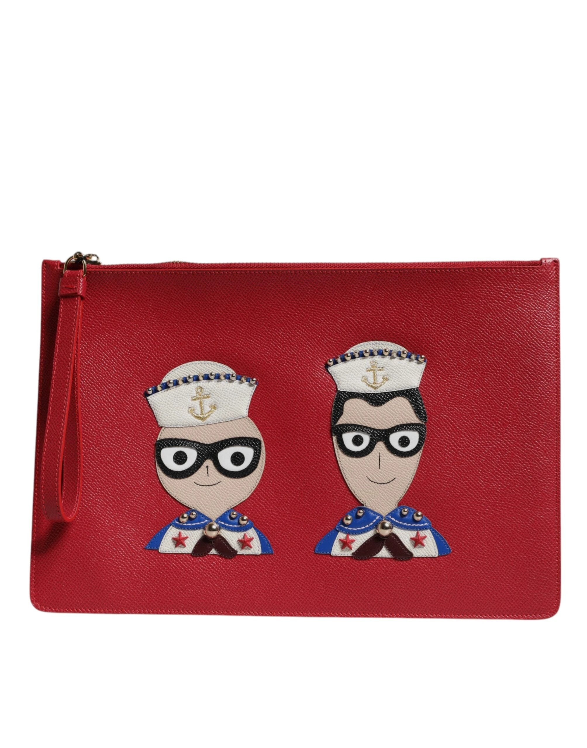Dolce & Gabbana Red #DGFamily Embellished Leather Clutch Bag by Dolce & Gabbana