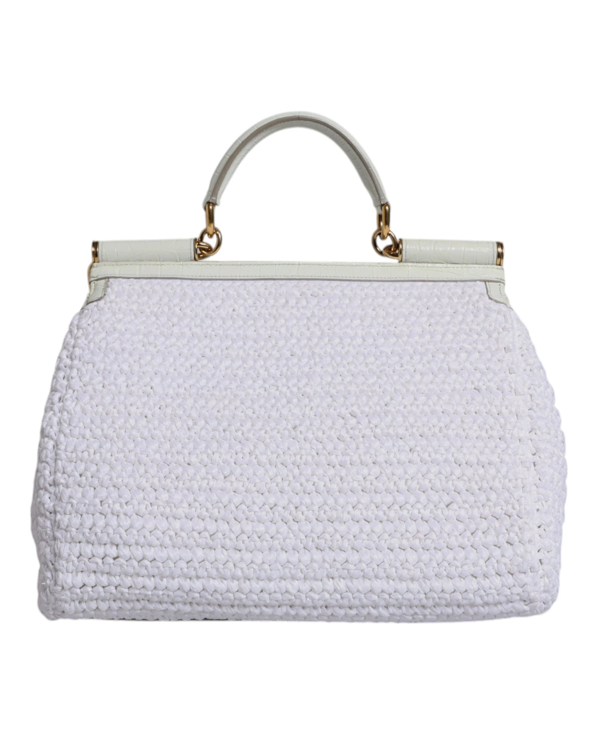 Dolce & Gabbana White Rafia Leather Top Handle Crossbody Bag by Dolce & Gabbana