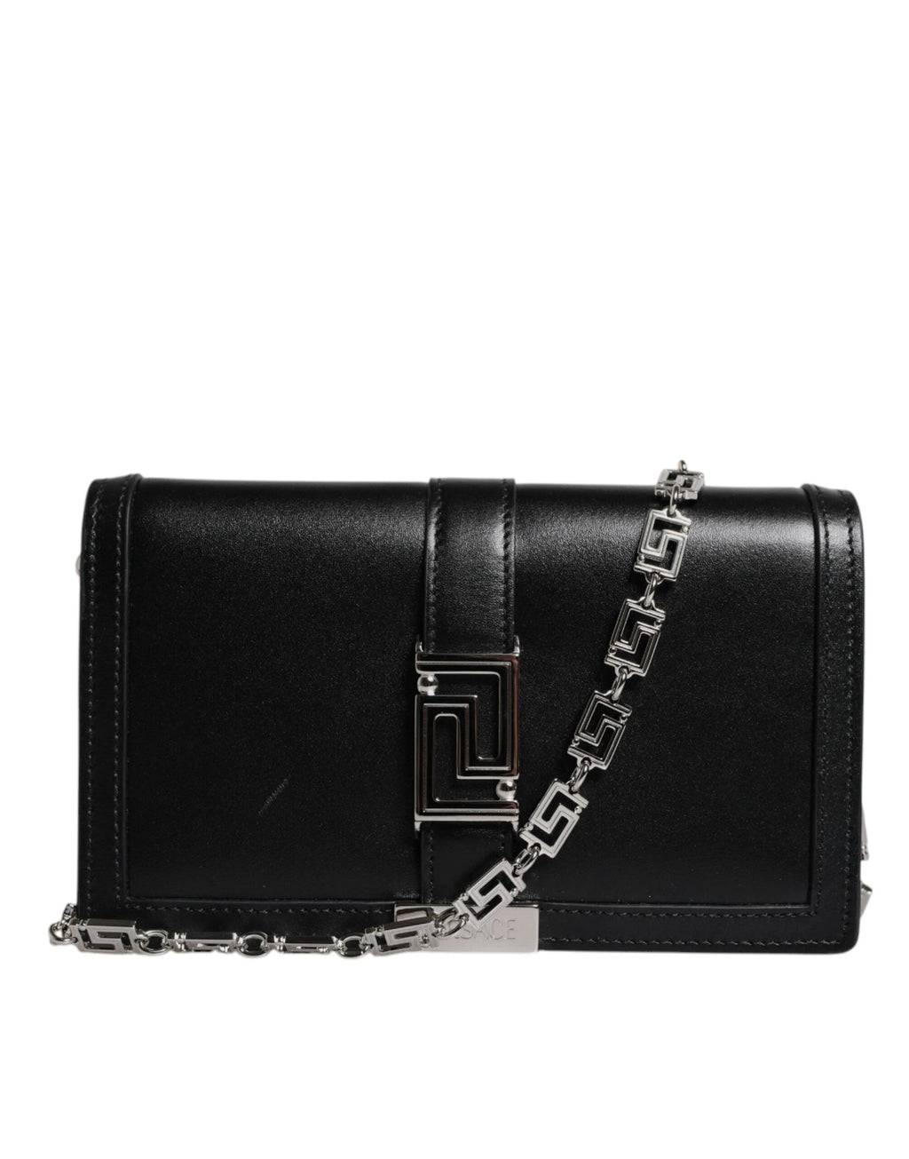 Versace Black Calfskin Leather Chain Strap Shoulder Crossbody Bag by Versace