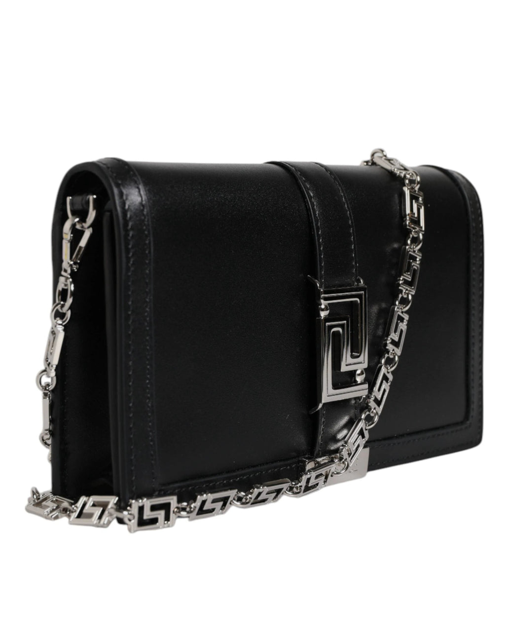 Versace Black Calfskin Leather Chain Strap Shoulder Crossbody Bag by Versace