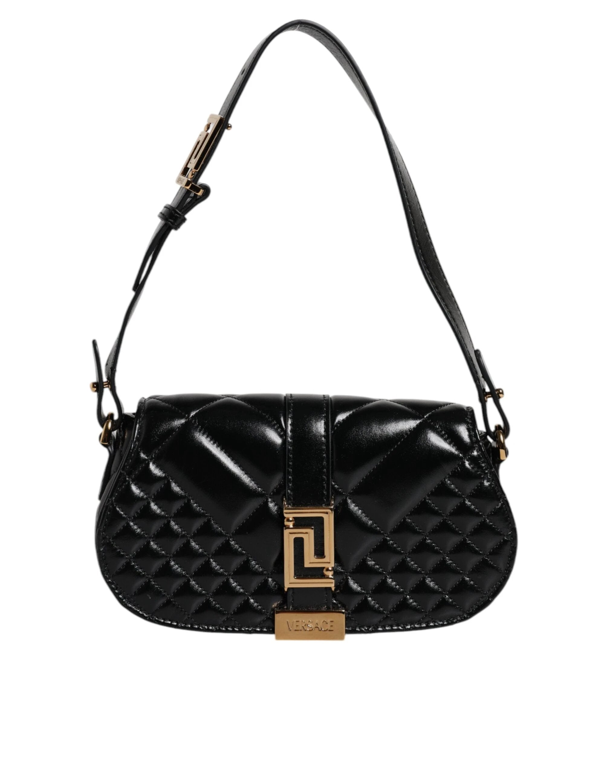 Versace Black Calf Leather Quilted Shoulder Strap Bag by Versace