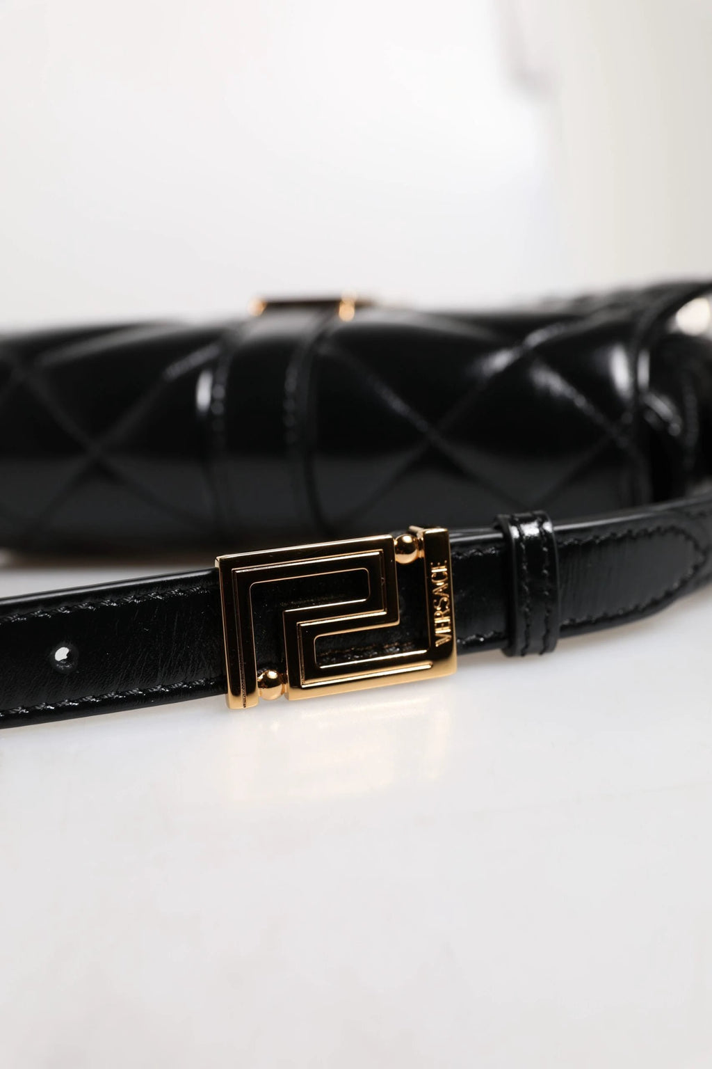 Versace Black Calf Leather Quilted Shoulder Strap Bag by Versace