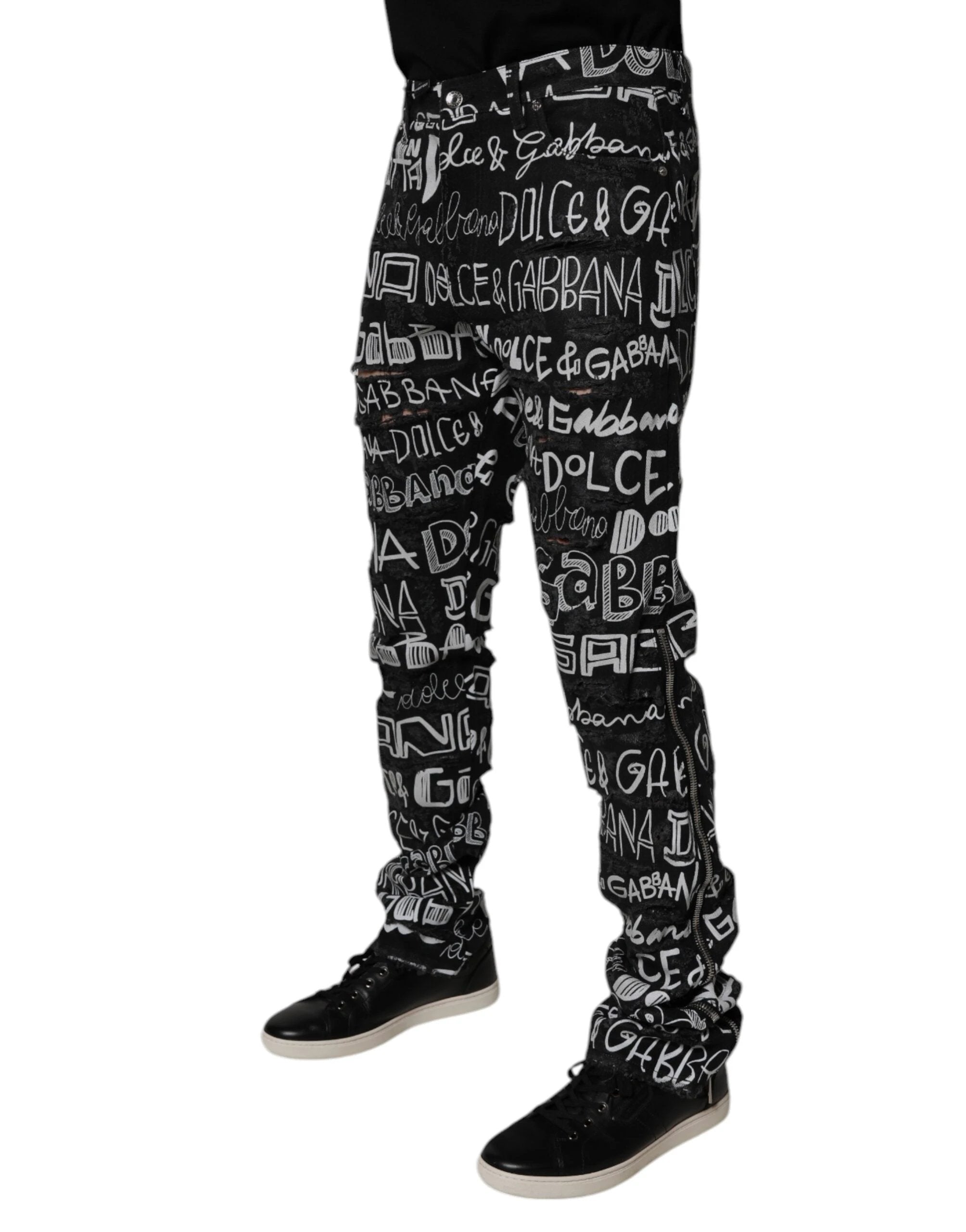 Dolce & Gabbana Black Cotton Logo Print Straight Denim Jeans by Dolce & Gabbana