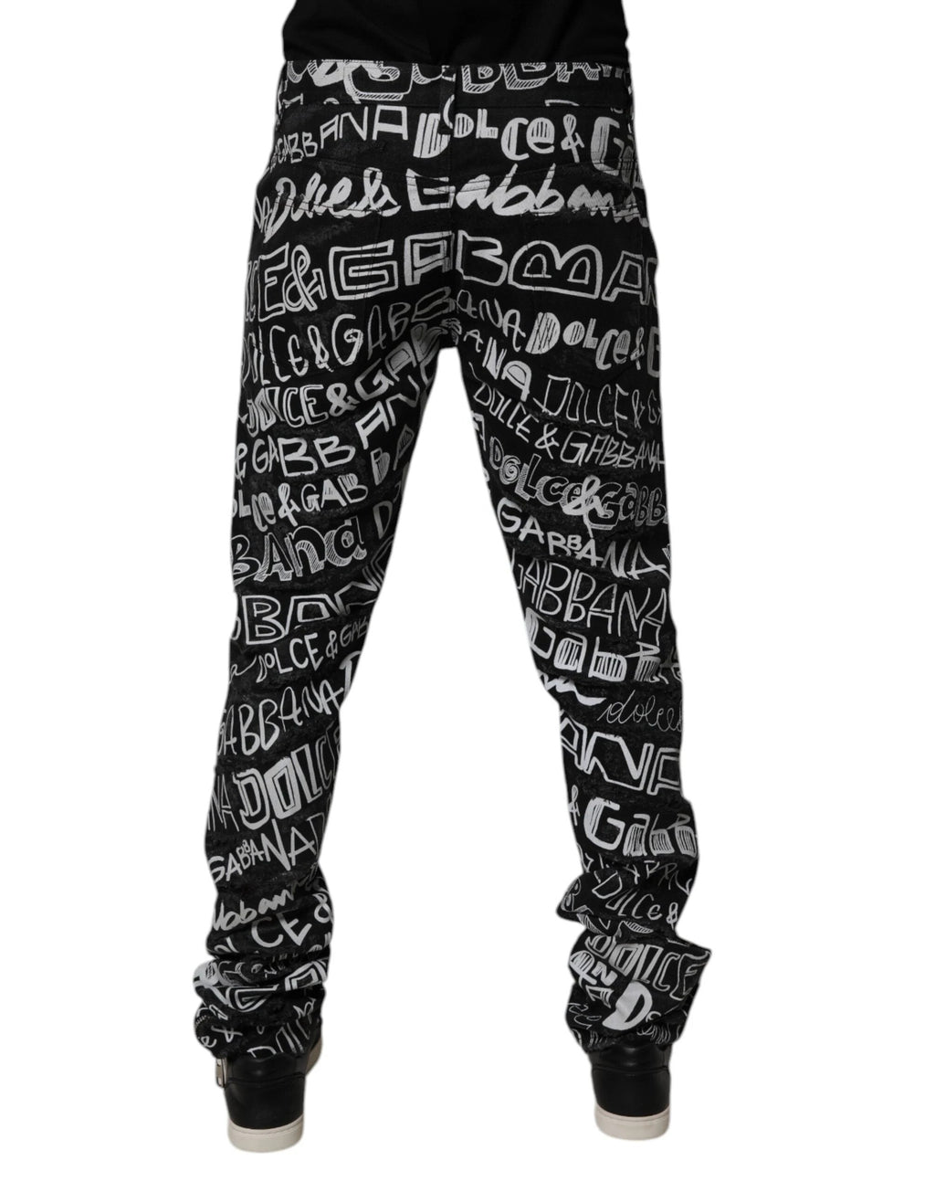 Dolce & Gabbana Black Cotton Logo Print Straight Denim Jeans by Dolce & Gabbana