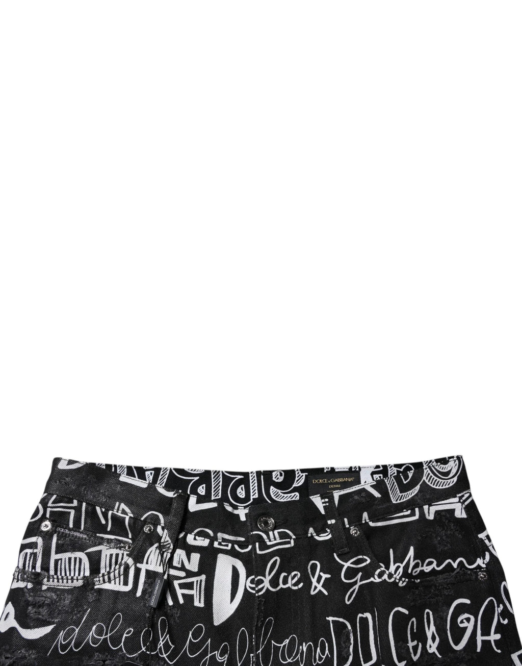 Dolce & Gabbana Black Cotton Logo Print Straight Denim Jeans by Dolce & Gabbana
