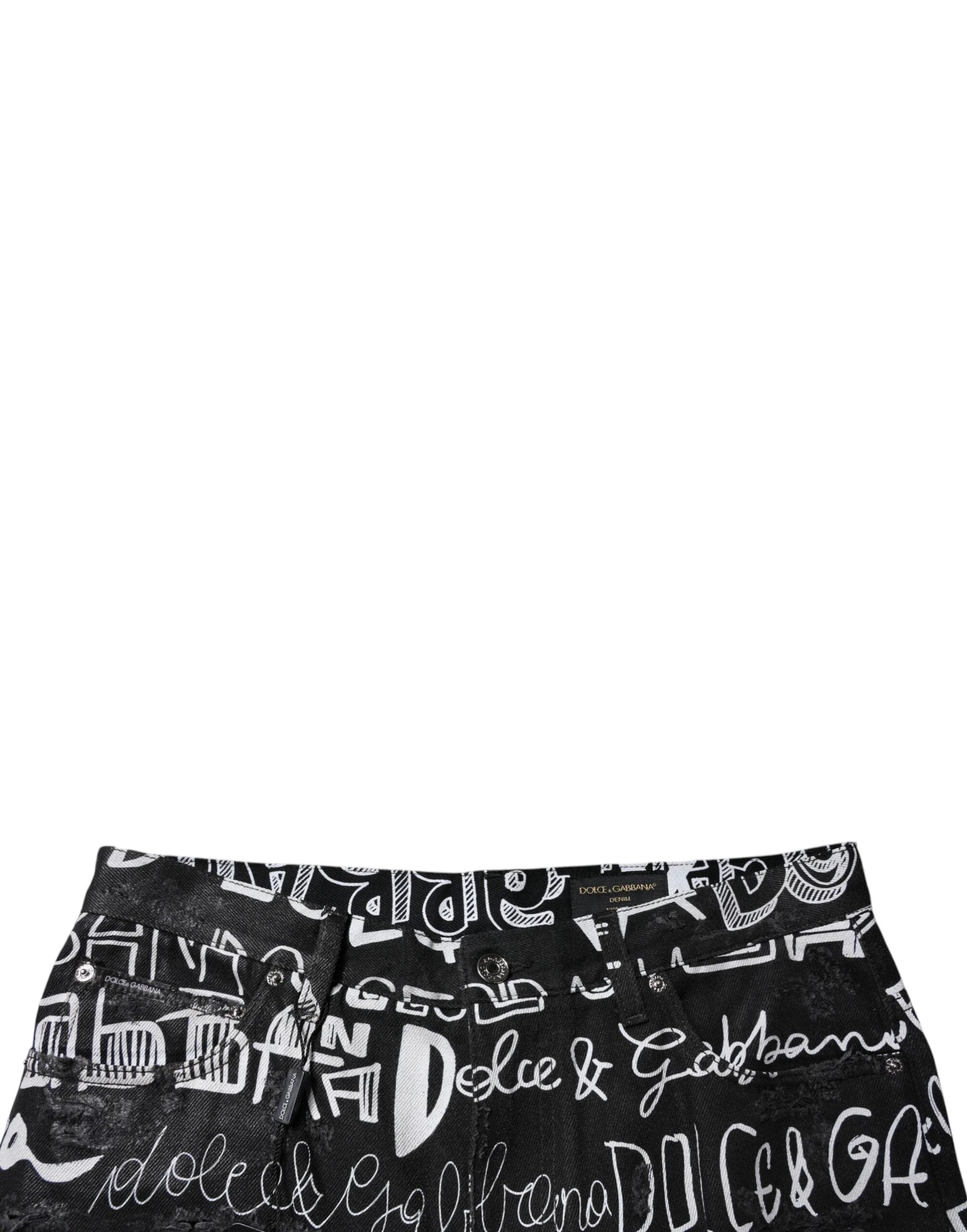 Dolce & Gabbana Black Cotton Logo Print Straight Denim Jeans by Dolce & Gabbana