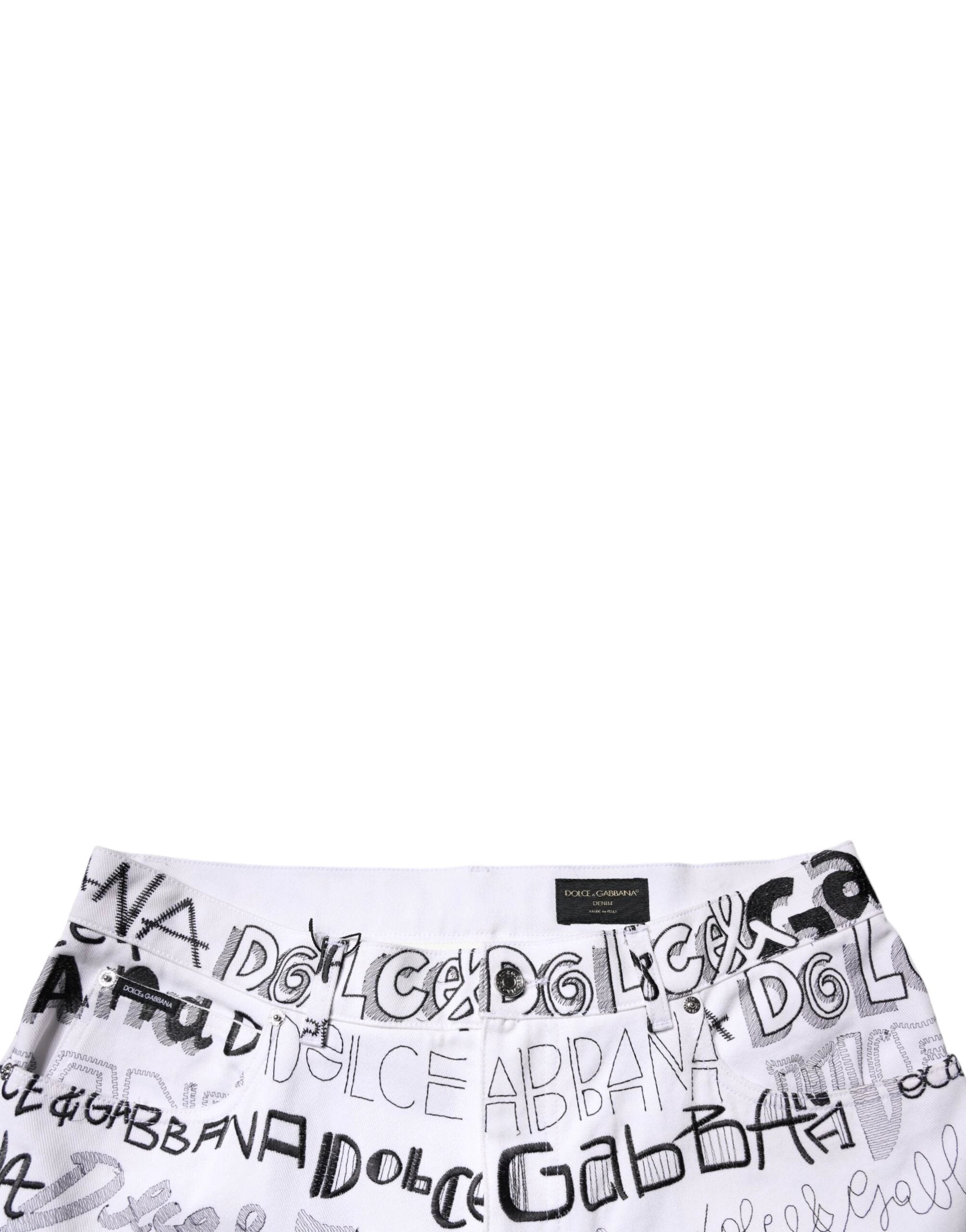 Dolce & Gabbana White Logo Print Straight Men Denim Jeans by Dolce & Gabbana