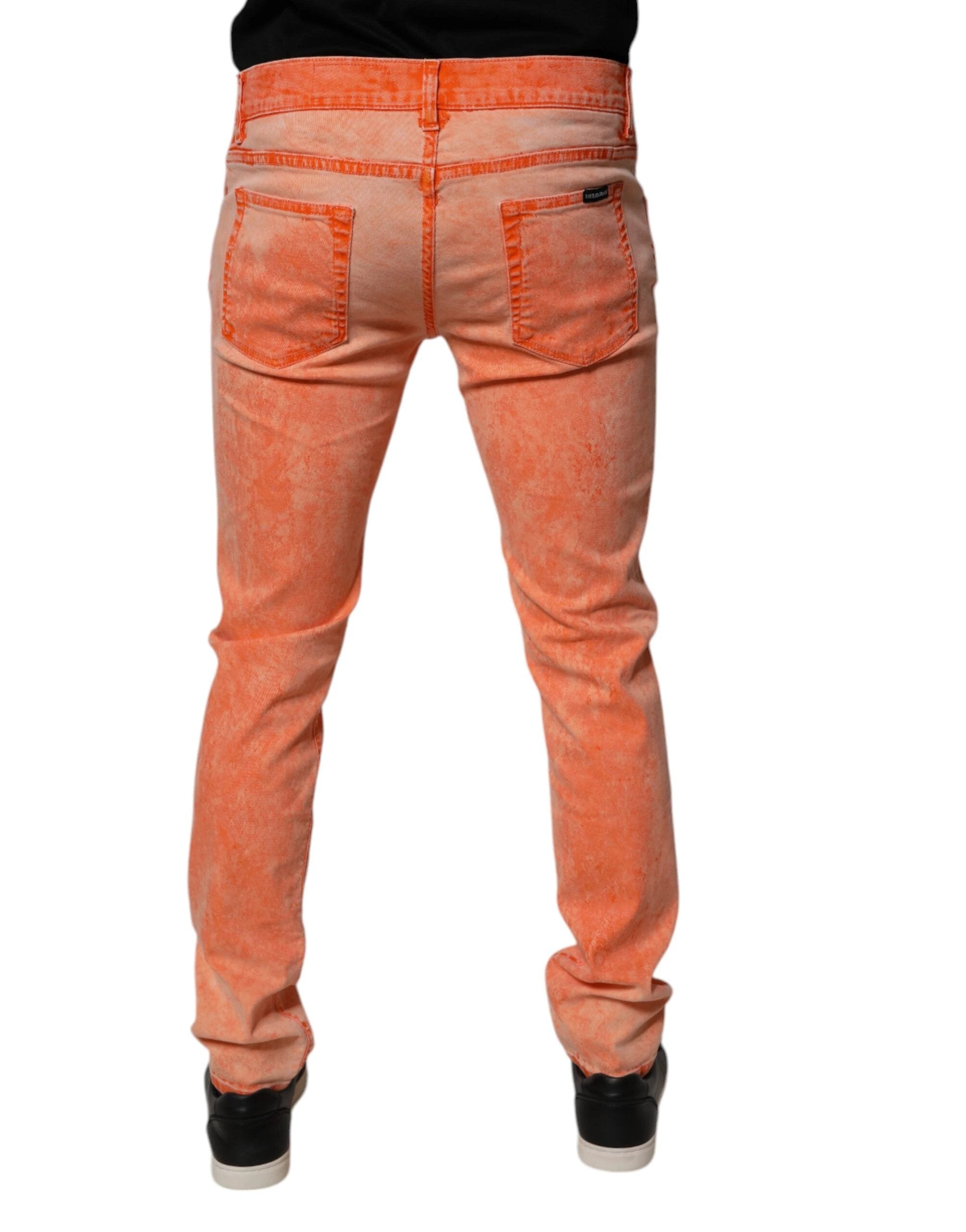 Dolce & Gabbana Orange Tie Dye Cotton Skinny Men Denim Jeans by Dolce & Gabbana