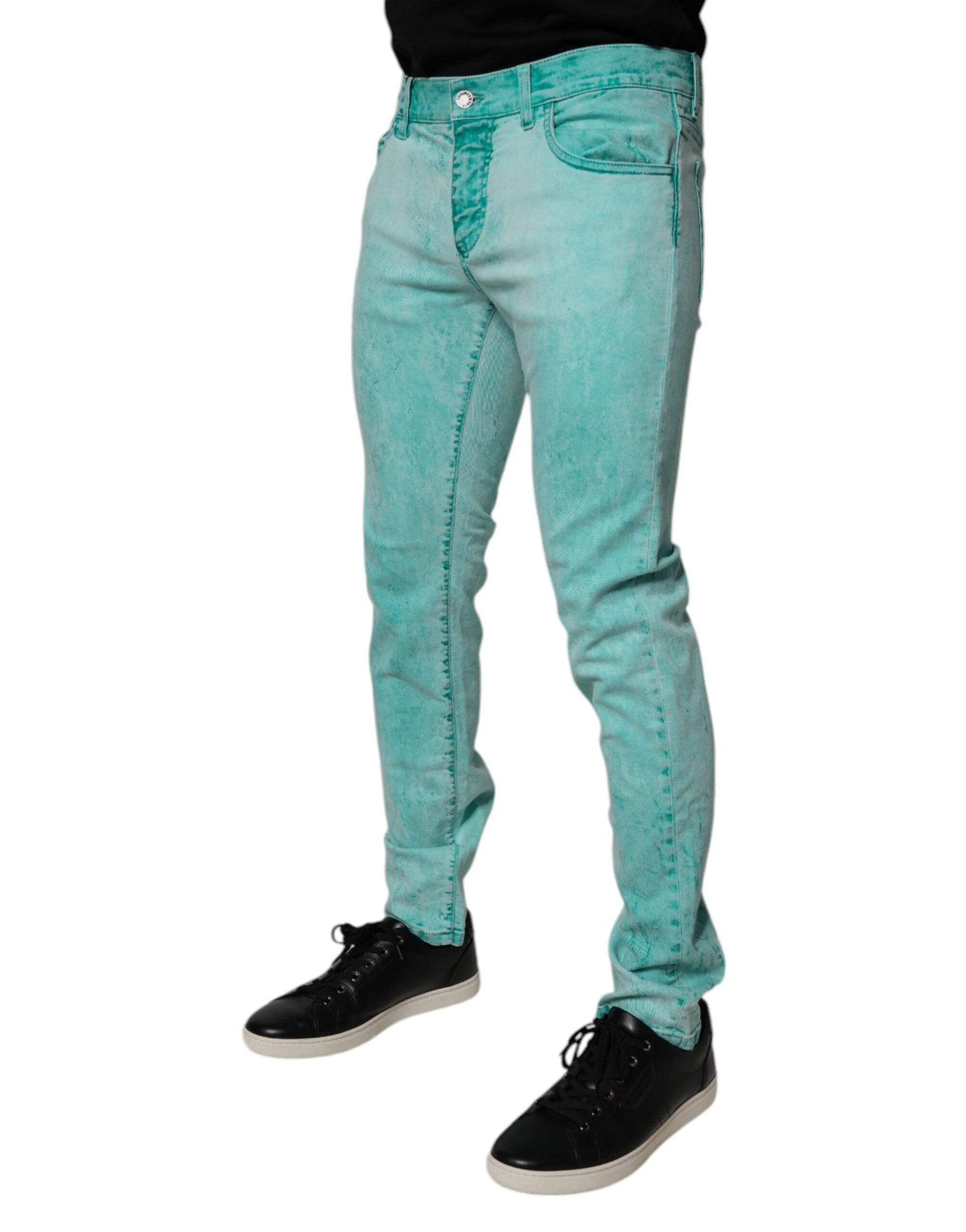 Dolce & Gabbana Green Tie Dye Cotton Skinny Men Denim Jeans by Dolce & Gabbana