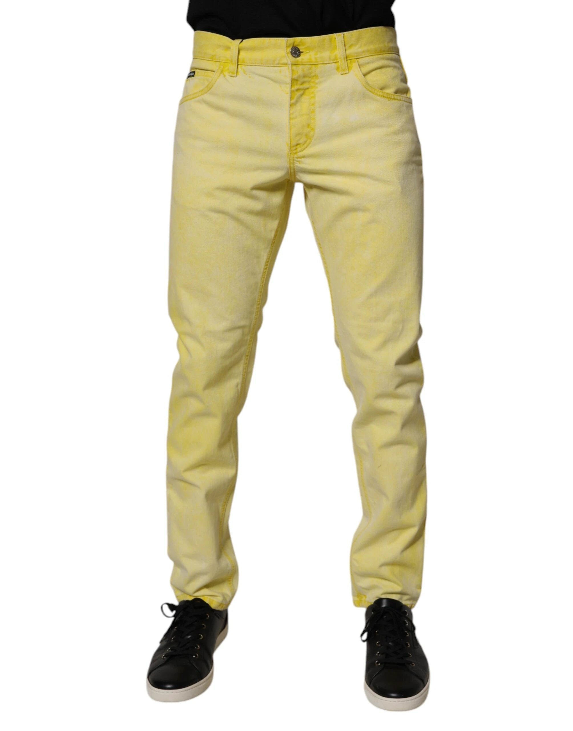Dolce & Gabbana Yellow Cotton Stretch Skinny Men Denim Jeans by Dolce & Gabbana