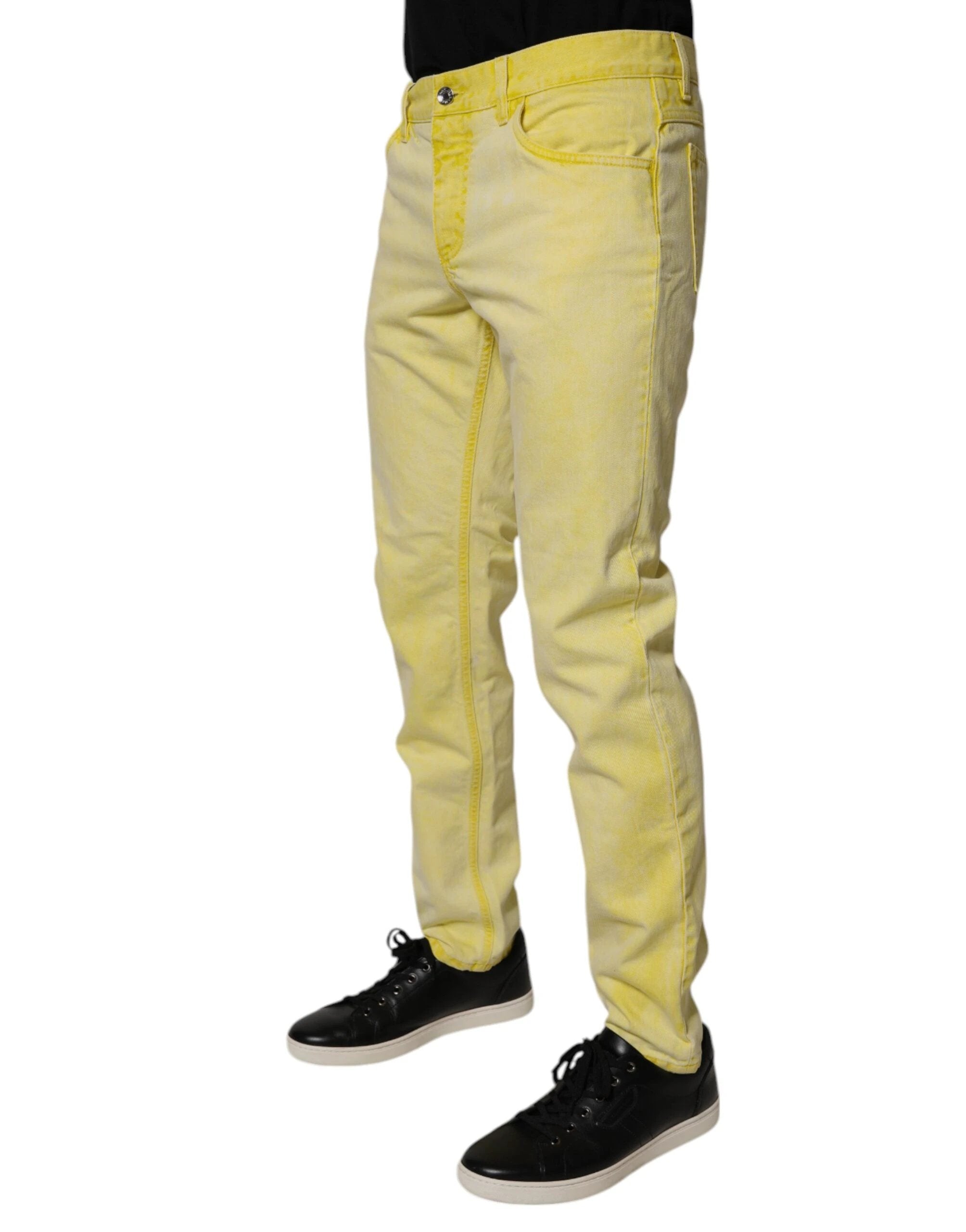 Dolce & Gabbana Yellow Cotton Stretch Skinny Men Denim Jeans by Dolce & Gabbana