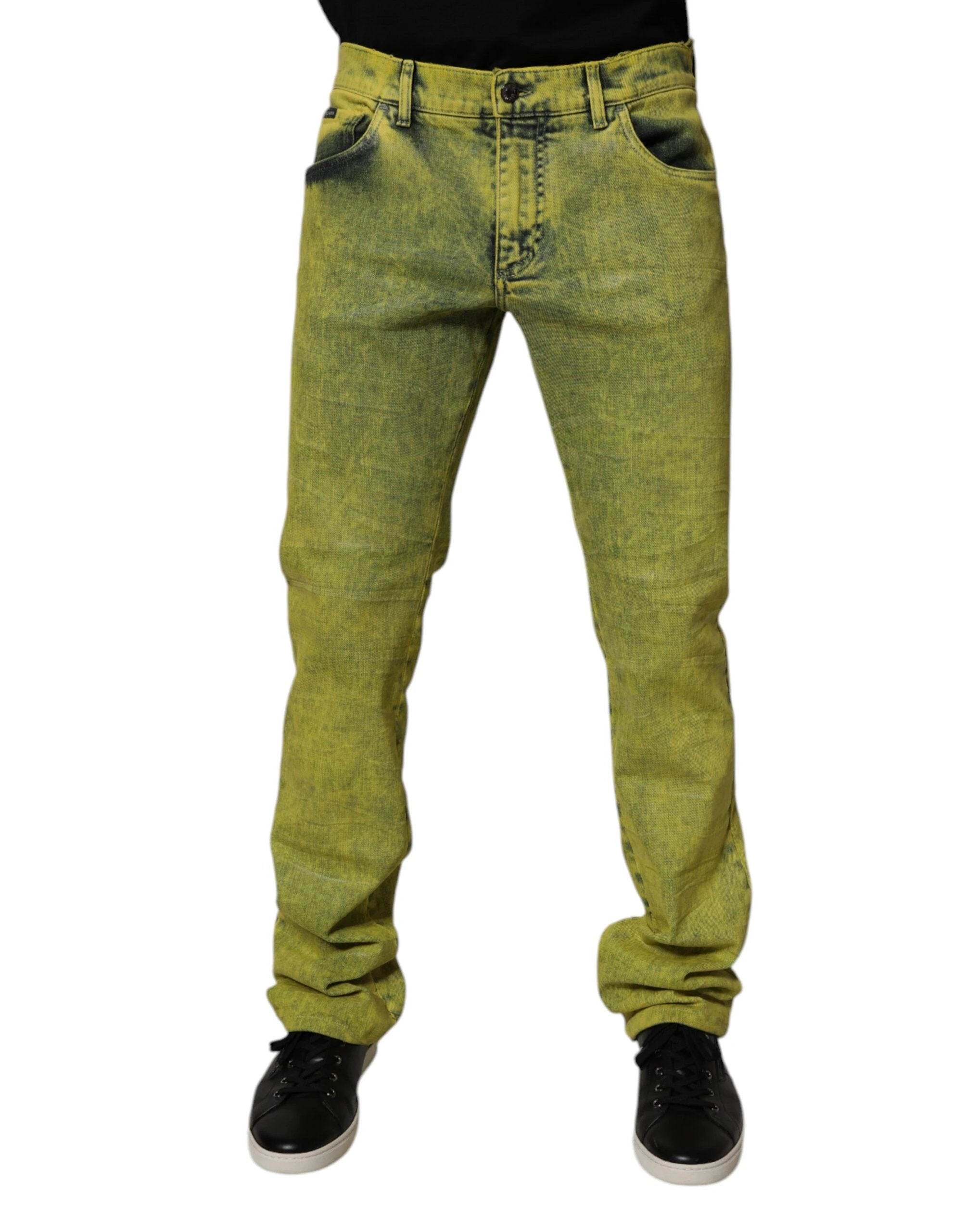 Dolce & Gabbana Yellow Cotton Stretch Skinny Men Denim Jeans by Dolce & Gabbana