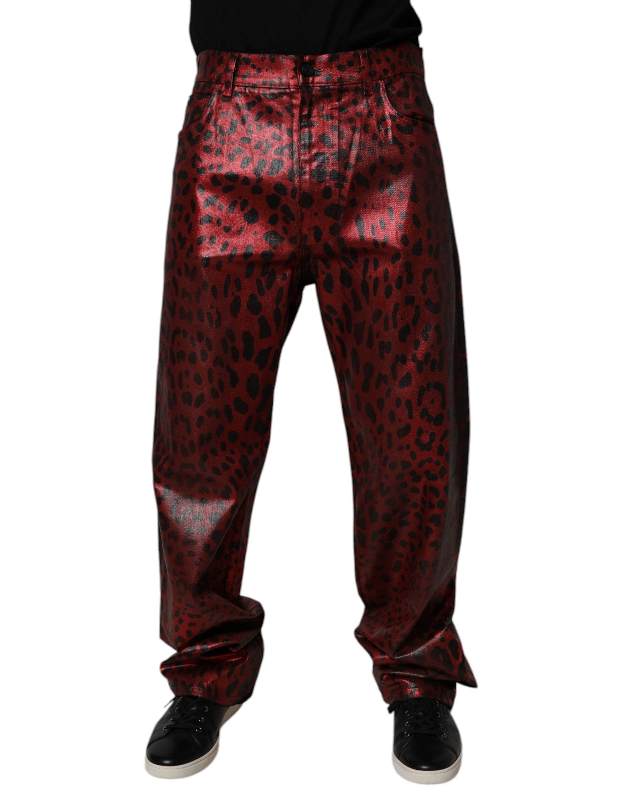 Dolce & Gabbana Red Leopard Cotton Straight Men Denim Jeans by Dolce & Gabbana
