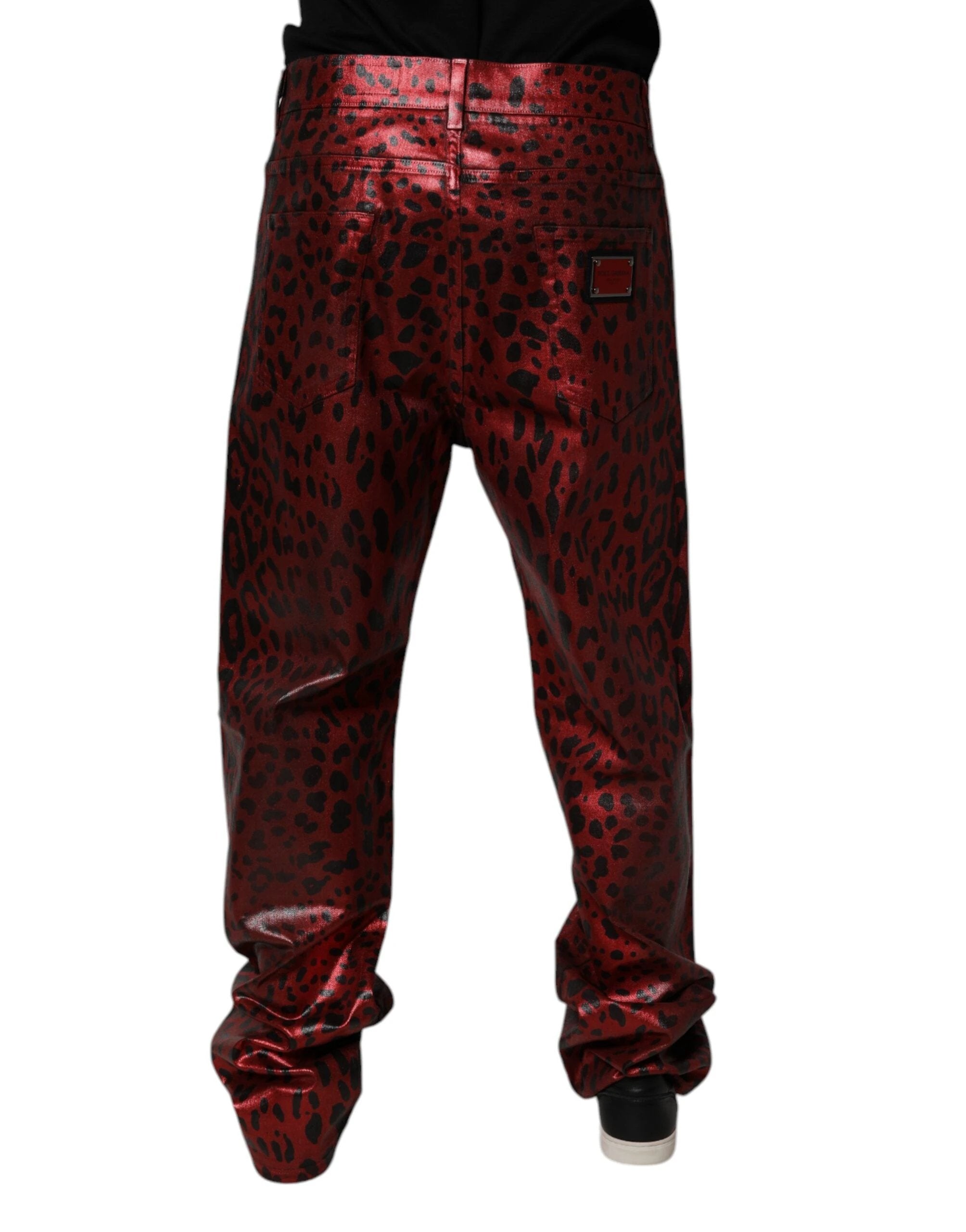 Dolce & Gabbana Red Leopard Cotton Straight Men Denim Jeans by Dolce & Gabbana