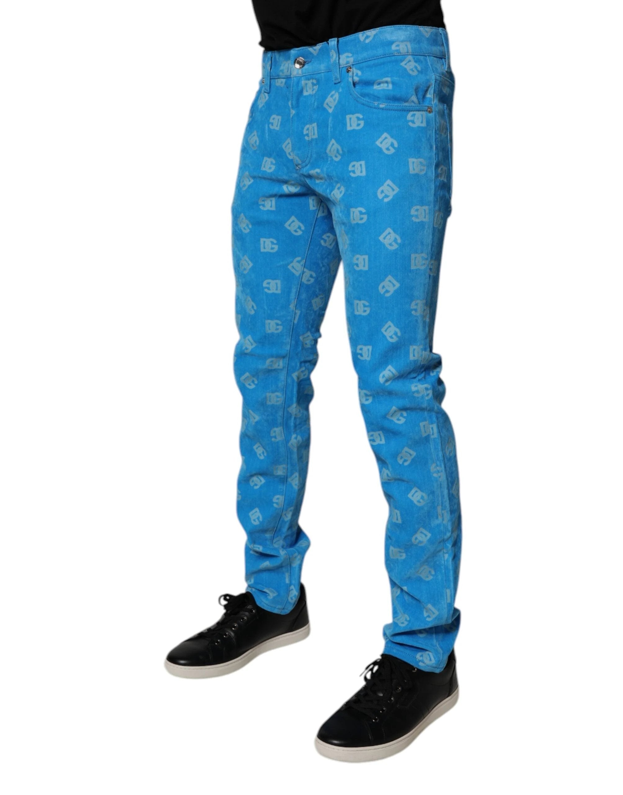 Dolce & Gabbana Blue Logo Monogram Cotton Skinny Denim Jeans by Dolce & Gabbana