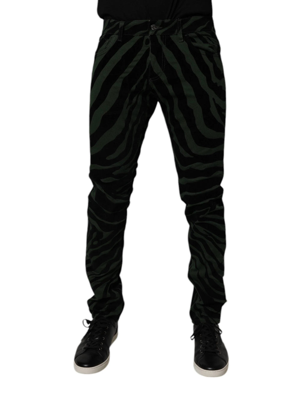 Dolce & Gabbana Black Green Stripes Cotton Skinny Denim Jeans by Dolce & Gabbana