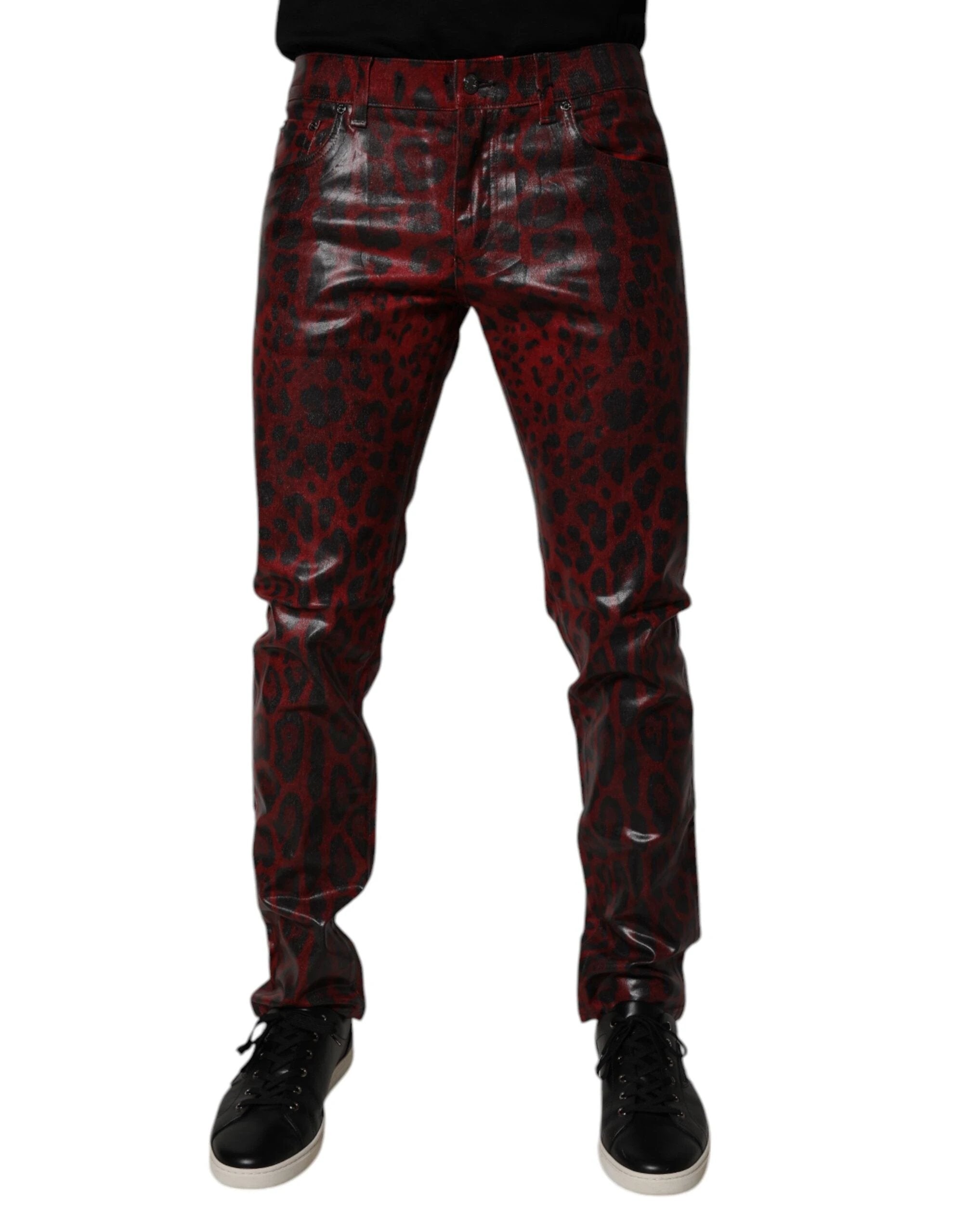 Dolce & Gabbana Red Leopard Cotton Skinny Men Denim Jeans by Dolce & Gabbana