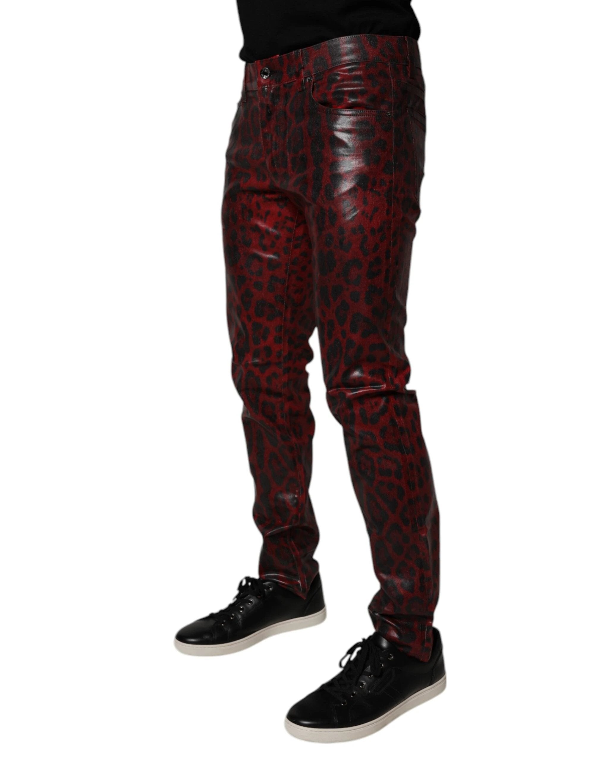 Dolce & Gabbana Red Leopard Cotton Skinny Men Denim Jeans by Dolce & Gabbana