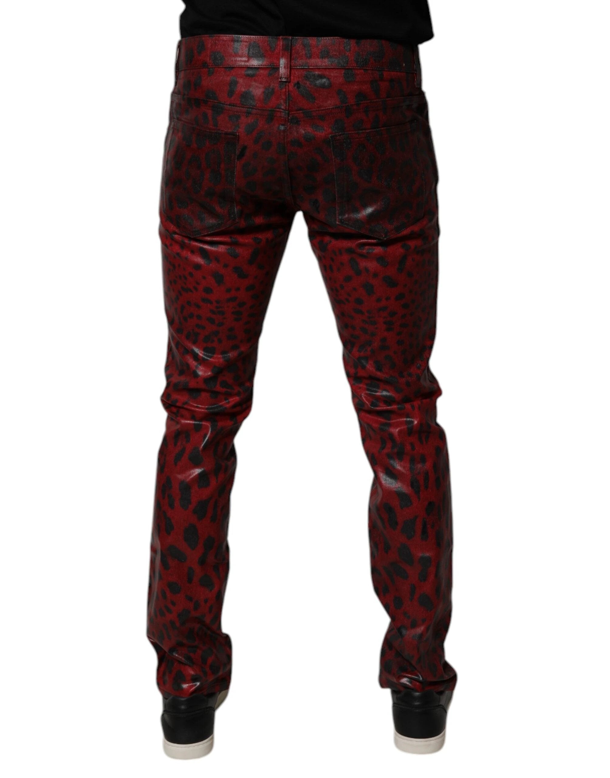 Dolce & Gabbana Red Leopard Cotton Skinny Men Denim Jeans by Dolce & Gabbana