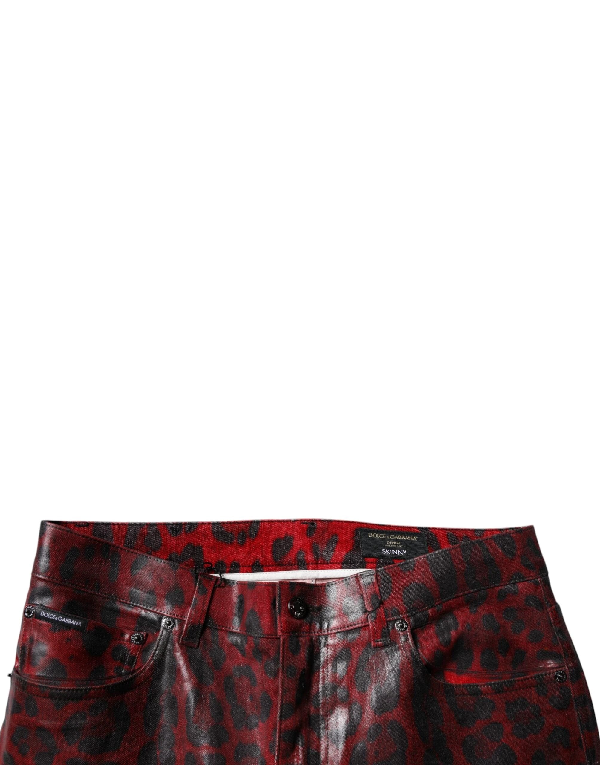 Dolce & Gabbana Red Leopard Cotton Skinny Men Denim Jeans by Dolce & Gabbana