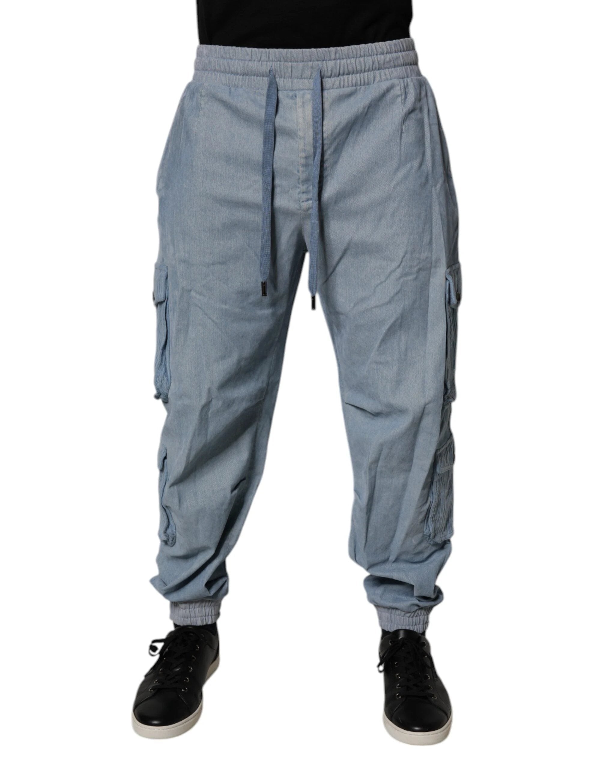Dolce & Gabbana Light Blue Cotton Jogger Cargo Men Denim Pants by Dolce & Gabbana