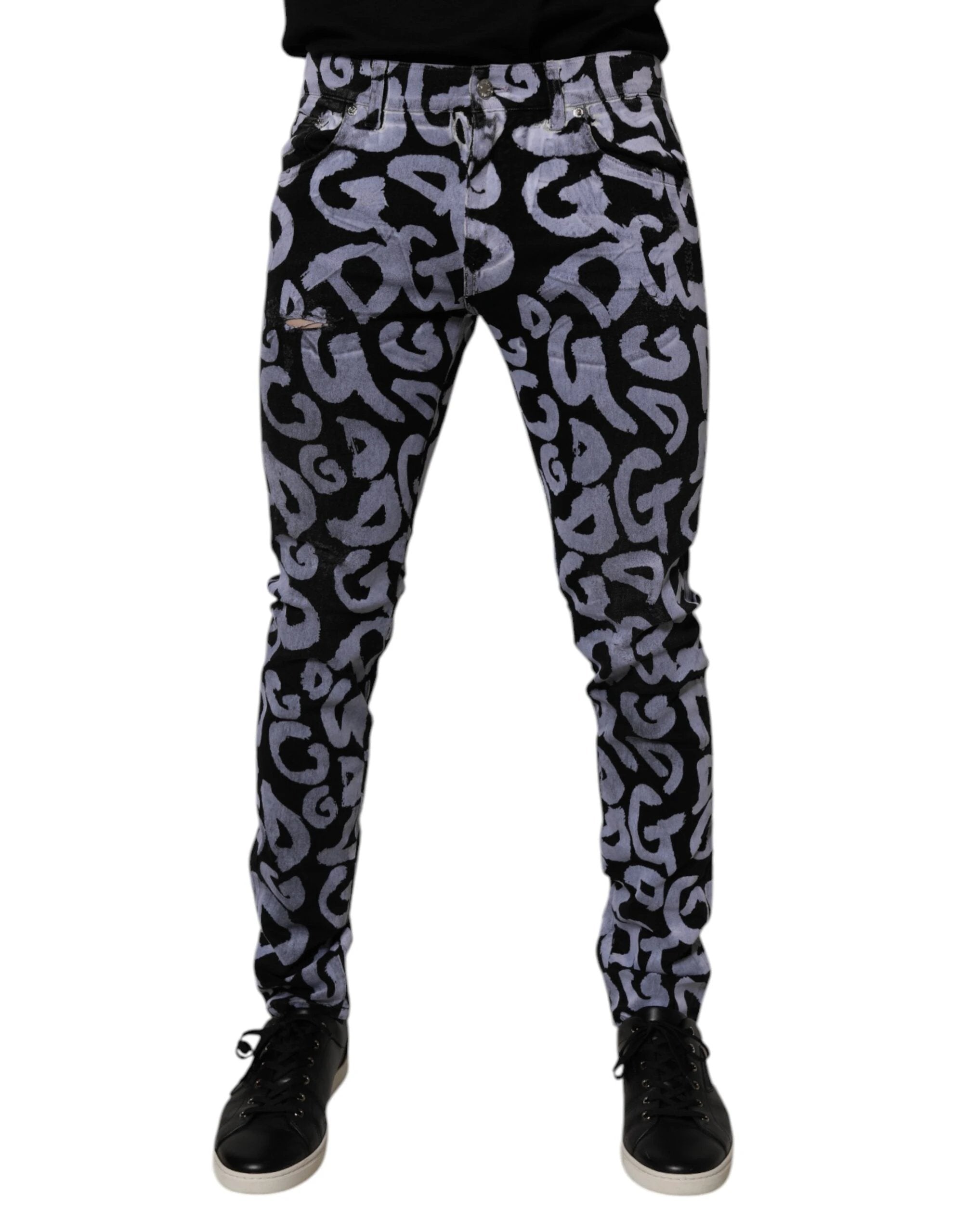 Dolce & Gabbana Black Logo Monogram Cotton Skinny Denim Jeans by Dolce & Gabbana