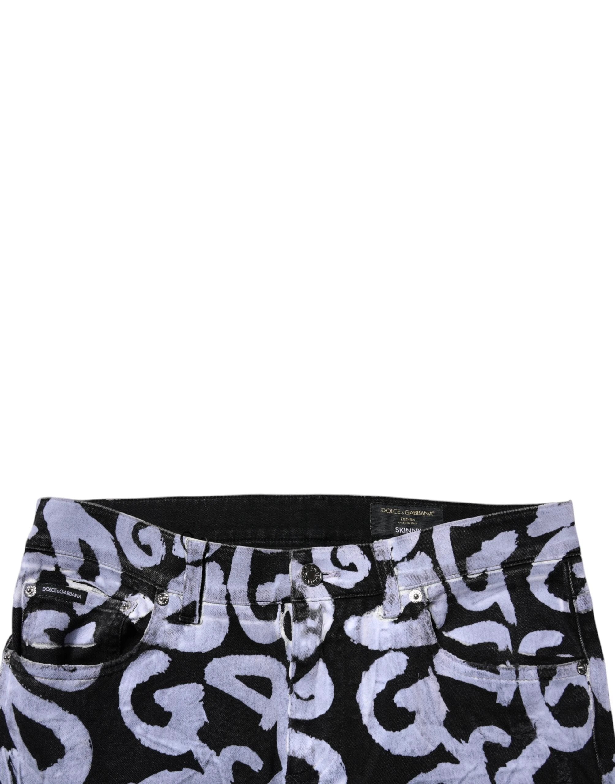 Dolce & Gabbana Black Logo Monogram Cotton Skinny Denim Jeans by Dolce & Gabbana